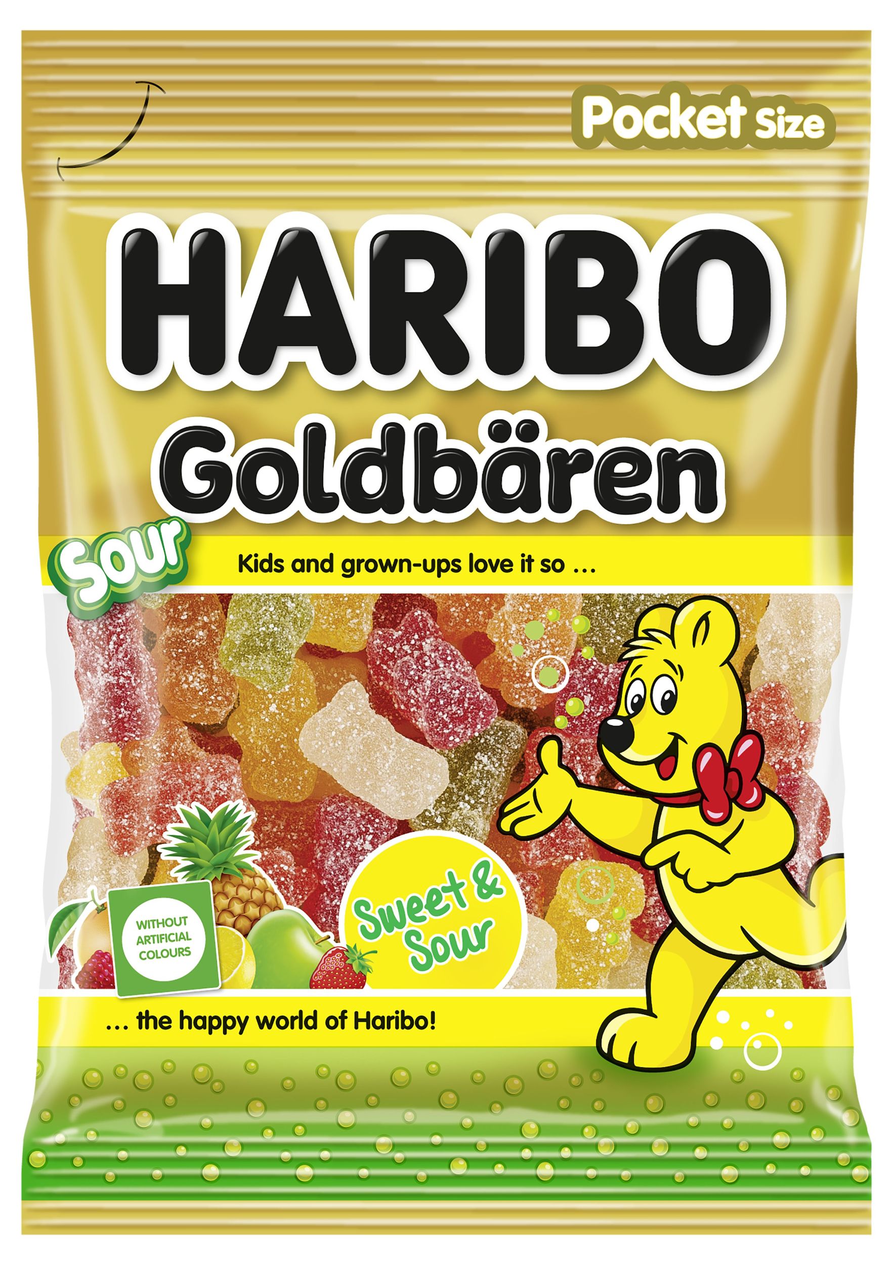 Trvanlivé potraviny - Haribo Goldbären Sour želé s ovocnou příchutí 80g