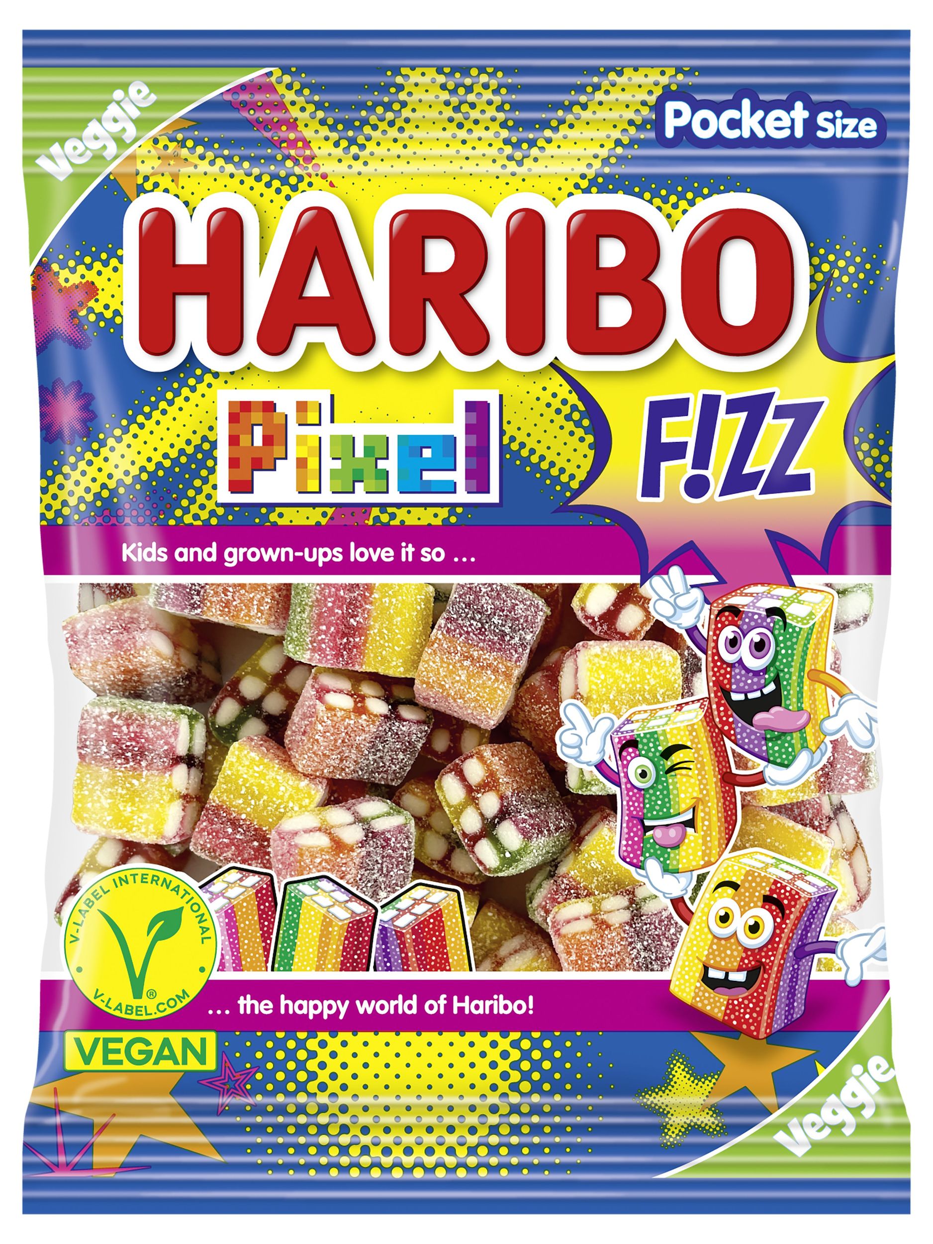 Trvanlivé potraviny - Haribo Pixel F!zz želé s ovocnou příchutí 80g
