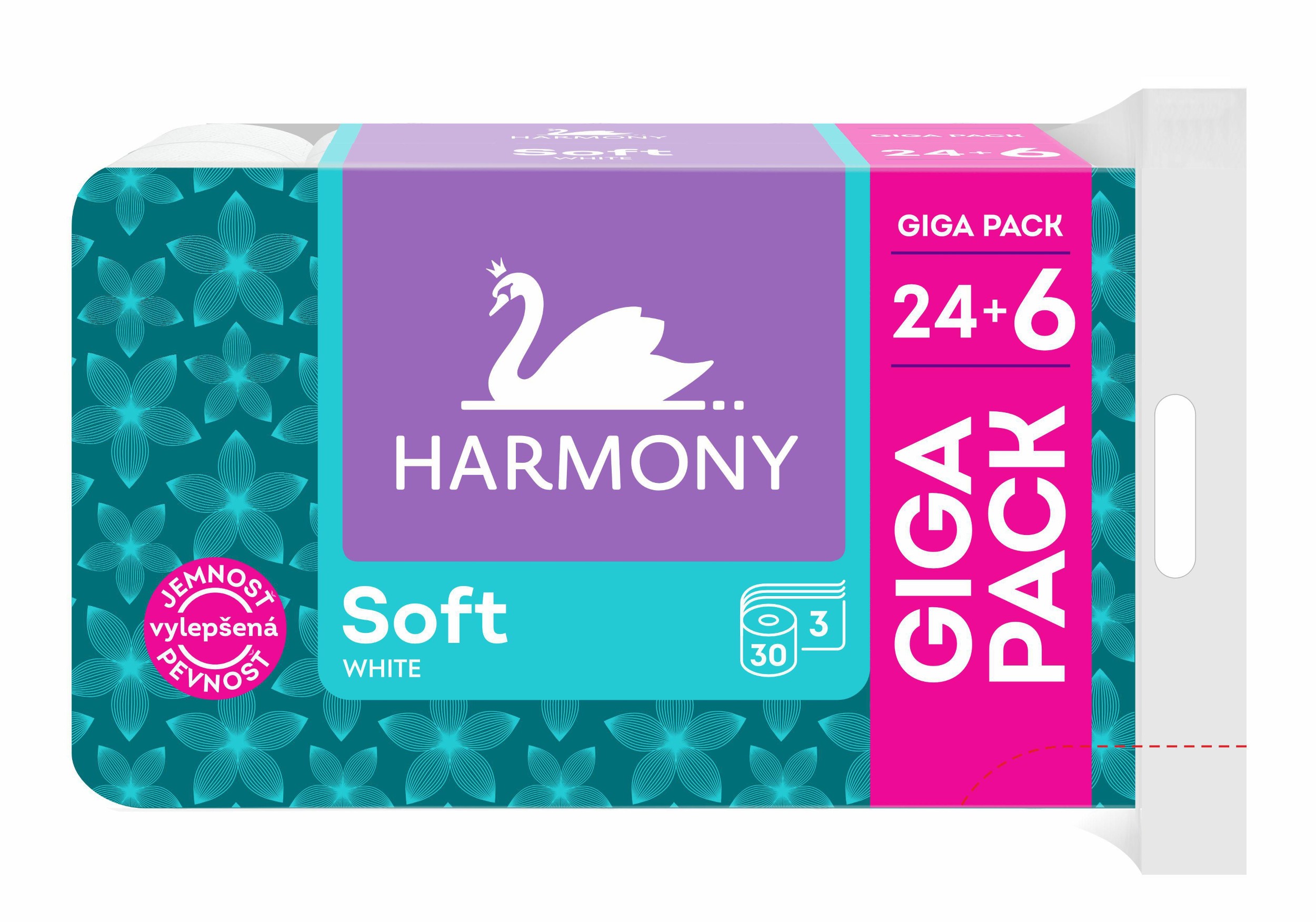 Drogerie a kosmetika - Harmony Soft White toaletní papír 3 vrstvy 30 ks