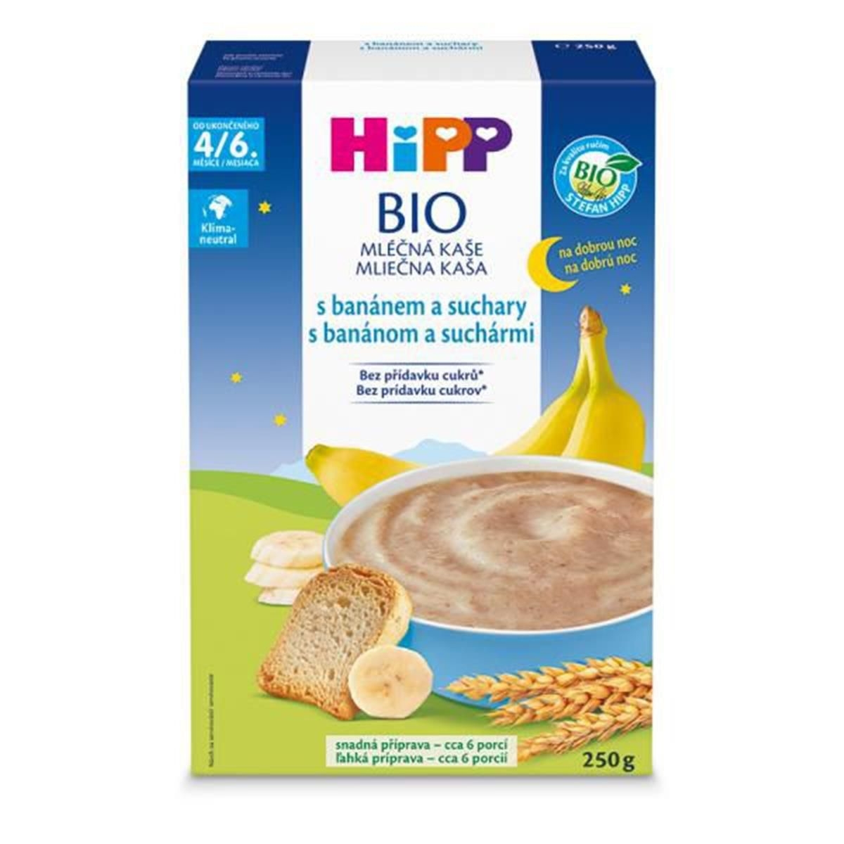 Zdravý svět - HiPP BIO Mléčná kaše na dobrou noc s banánem a suchary 250g