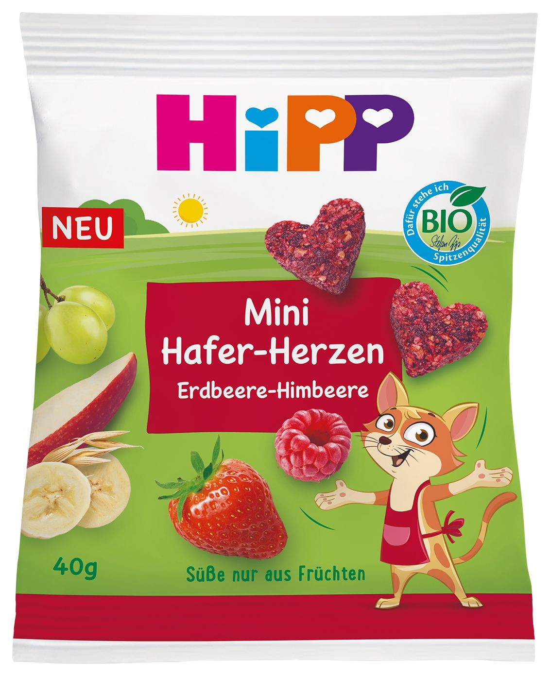 Zdravý svět - HiPP BIO Ovocno-obilná srdíčka jahoda-malina 40 g