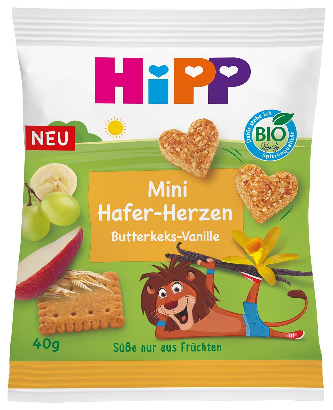 Zdravý svět - HiPP BIO Ovocno-obilná srdíčka máslové, vanilka 40 g