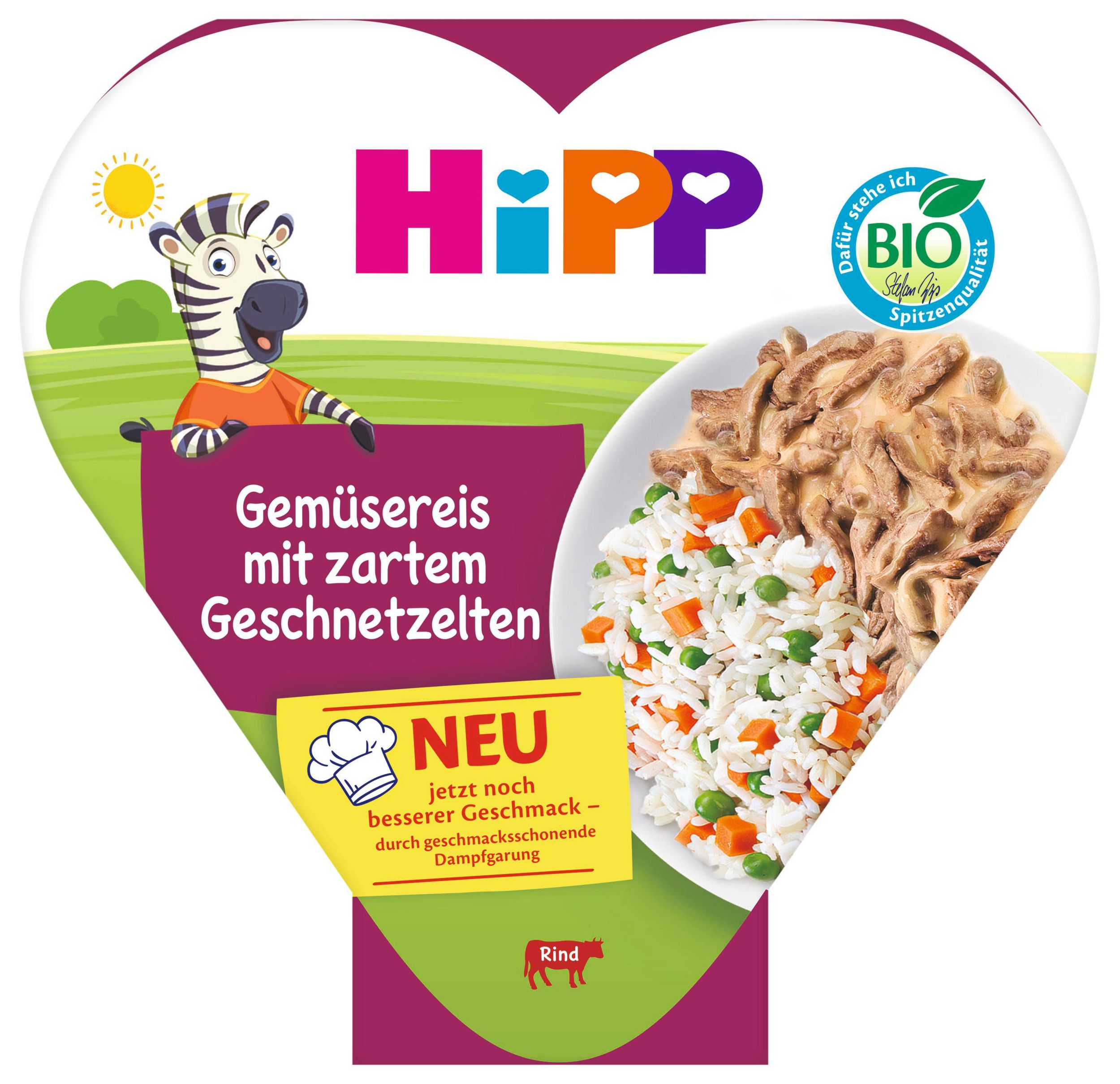 Zdravý svět - HiPP BIO Rýže se zeleninou a hráškem a jemně nakrájeným hovězím masem 250 g