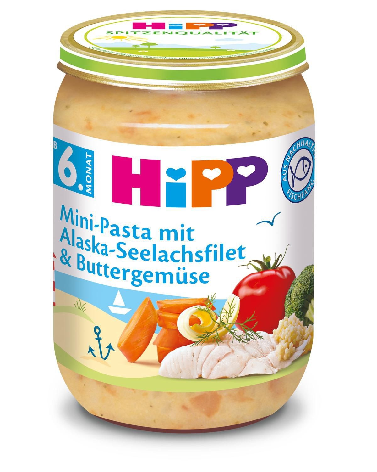 Svět dětí - HiPP Mini těstoviny s aljašskou treskou v máslové zelenině 190 g