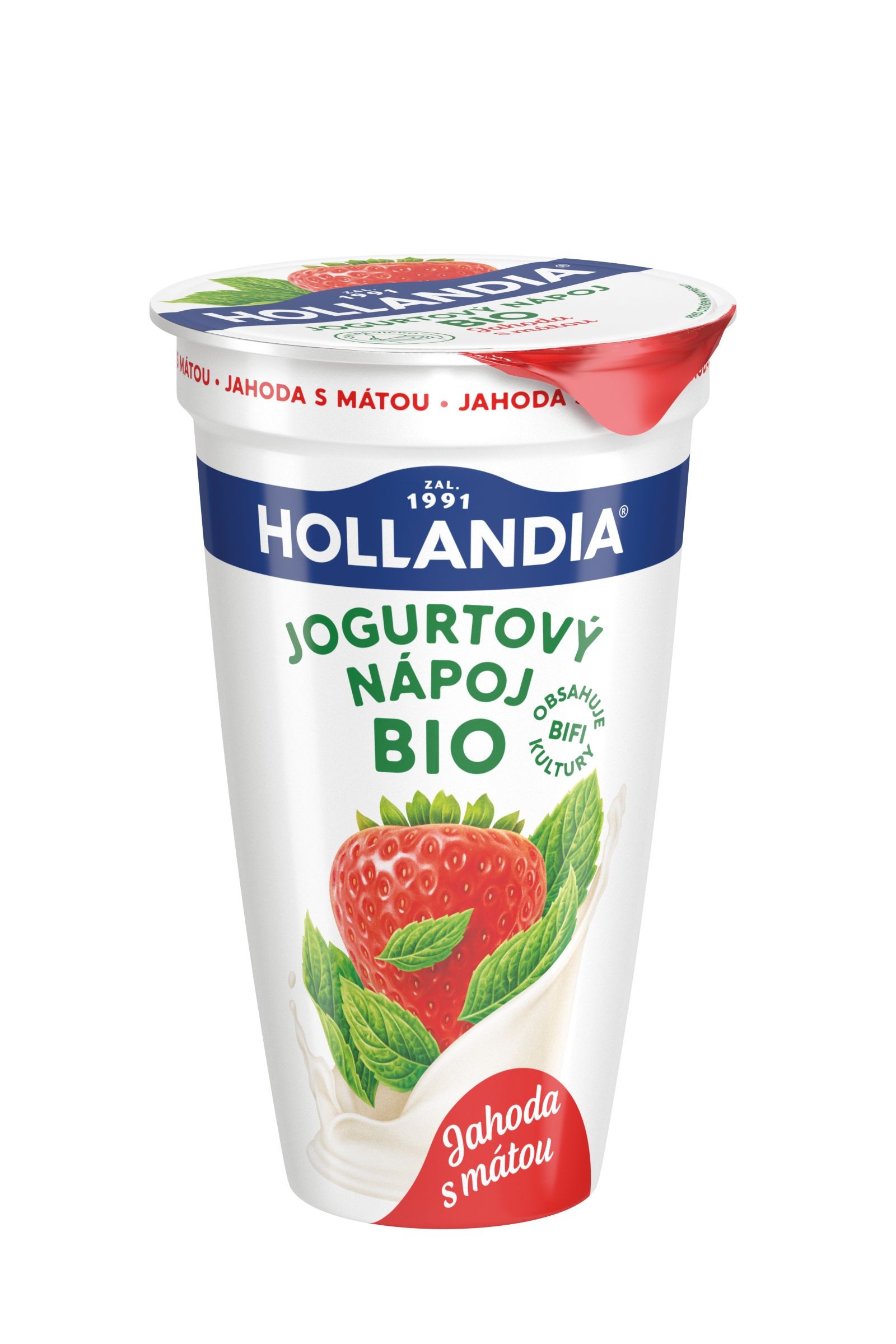 Mléčné a chlazené - HOLLANDIA Jogurtový nápoj BIO, Jahoda s mátou 230g