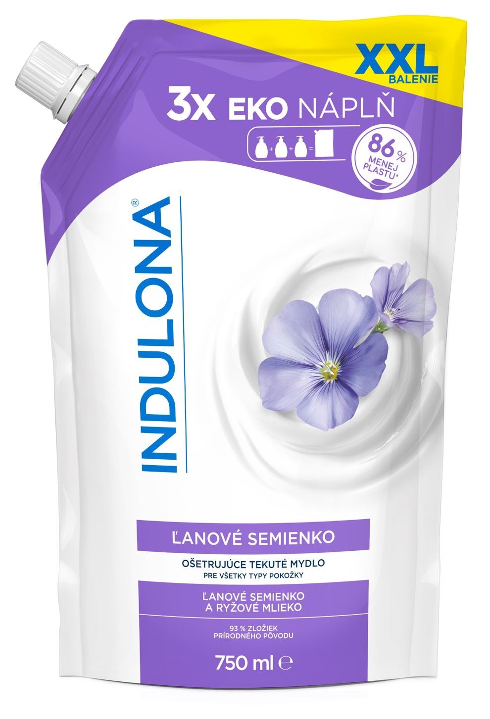 Drogerie a kosmetika - Indulona tekuté mýdlo Lněné semínko náhradní náplň 750 ml