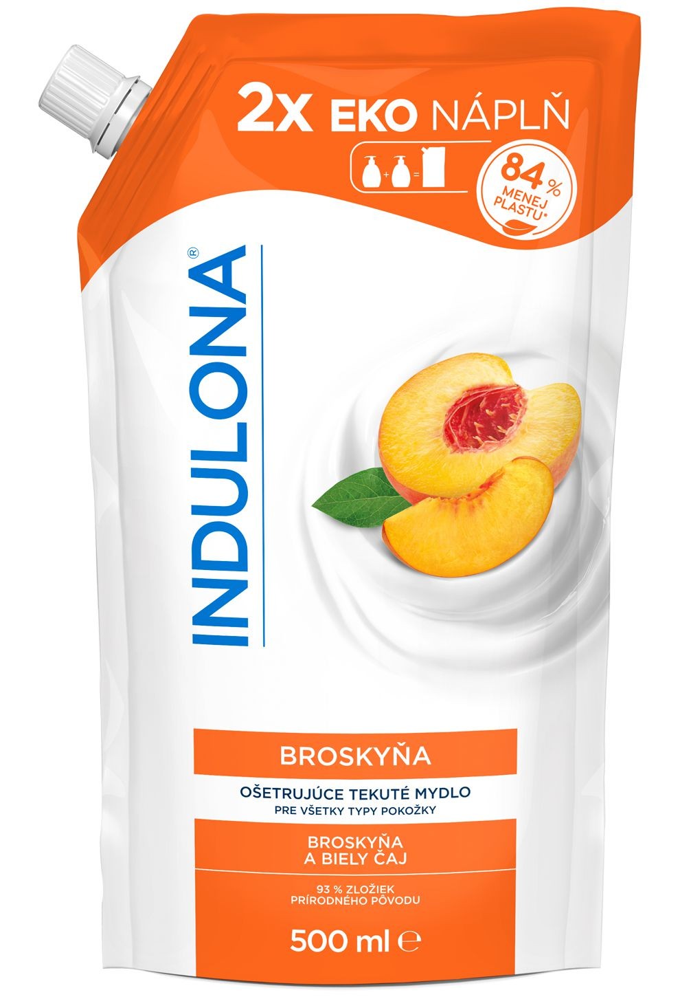 Drogerie a kosmetika - Indulona tekuté mýdlo náhradní náplň Broskev 500ml