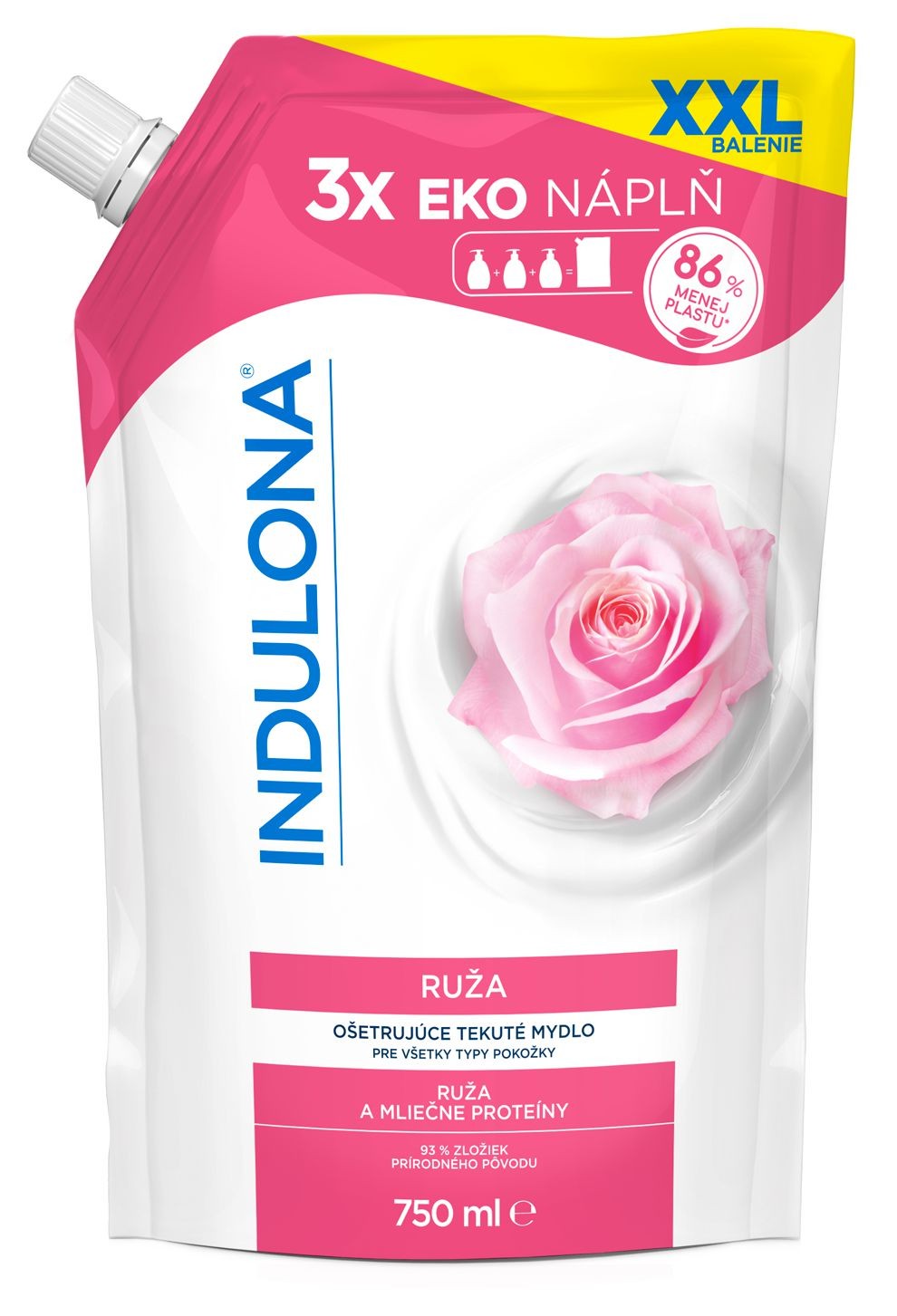 Drogerie a kosmetika - Indulona tekuté mýdlo Růže náhradní náplň 750 ml
