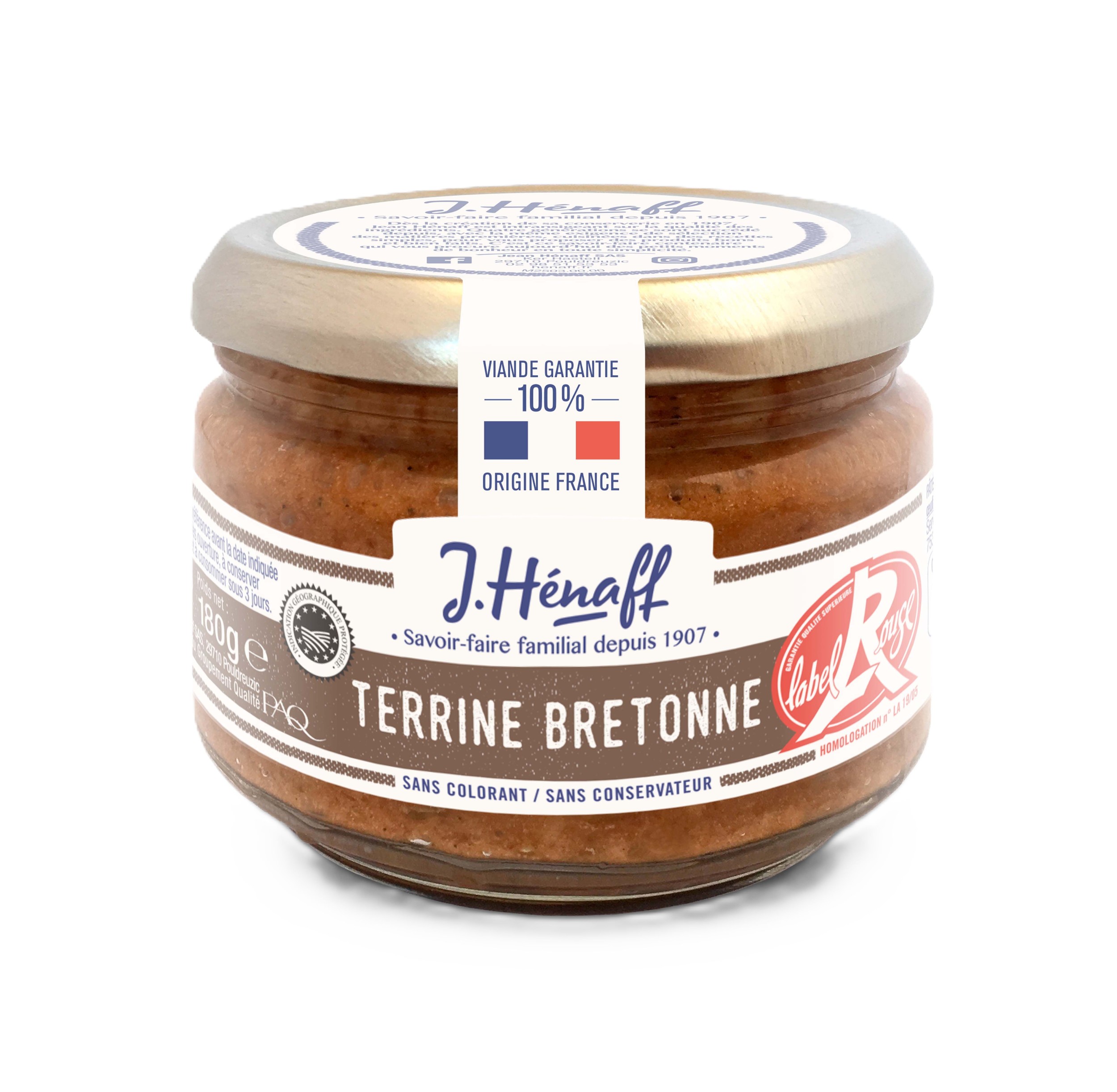 Trvanlivé potraviny - J. Hénaff Breton country pate Label rouge, Venkovská paštika Label rouge 180g