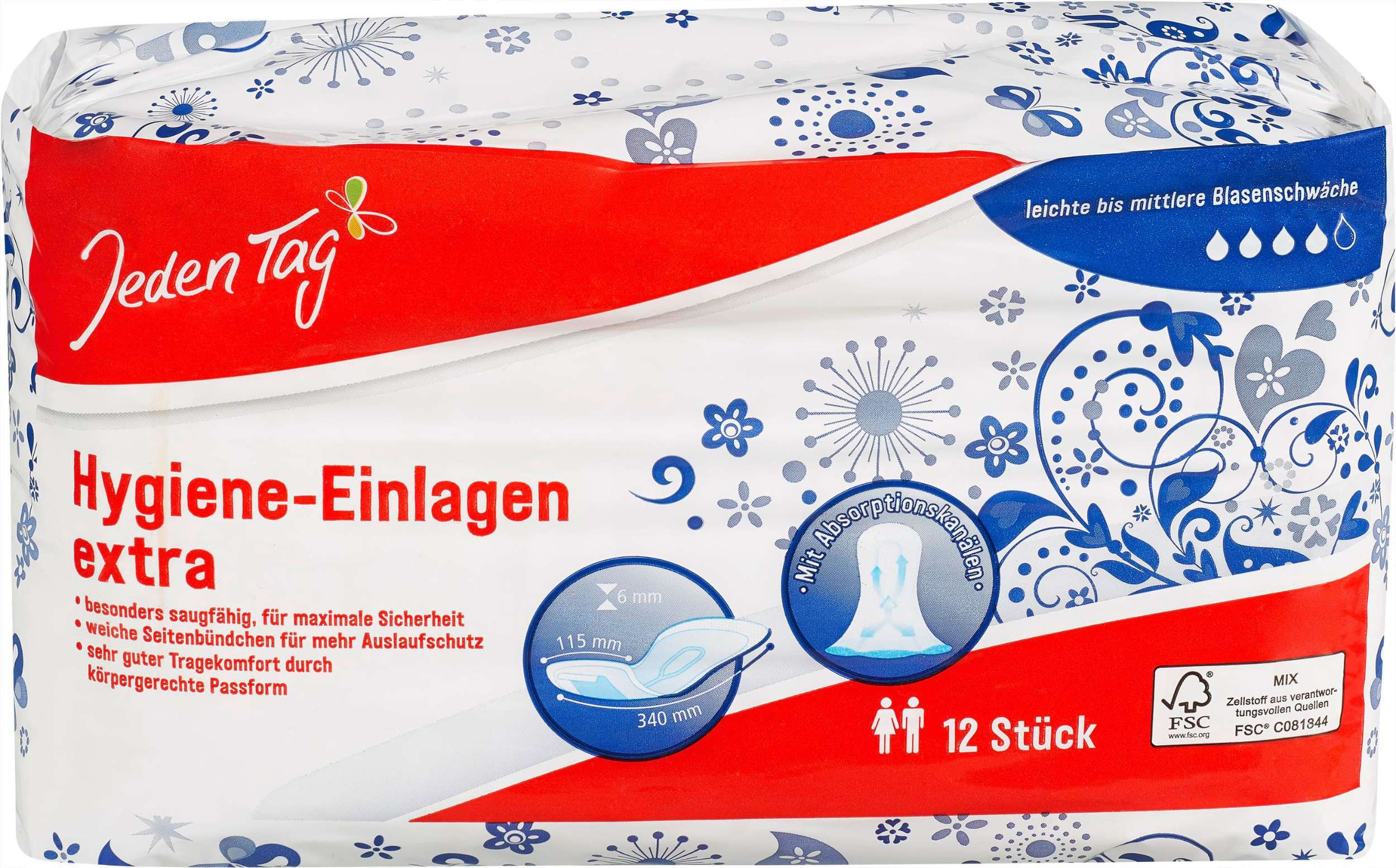 Drogerie a kosmetika - Jeden Tag Inkontinenční vložky extra 12 ks