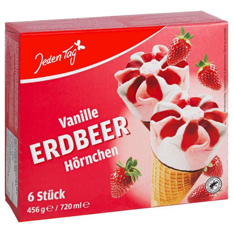 Mražené potraviny - Jeden Tag Zmrzlinový kornout s příchutí jahody 6 x 120 ml