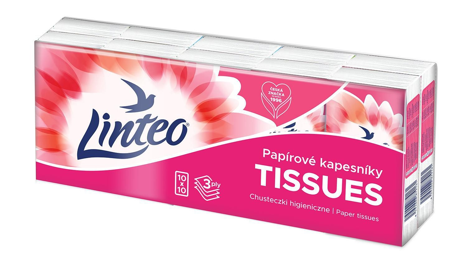 Drogerie a kosmetika - Jemné bílé třívrstvé papírové kapesníky Linteo vám poskytnou jemnost, měkkost a pevnost.