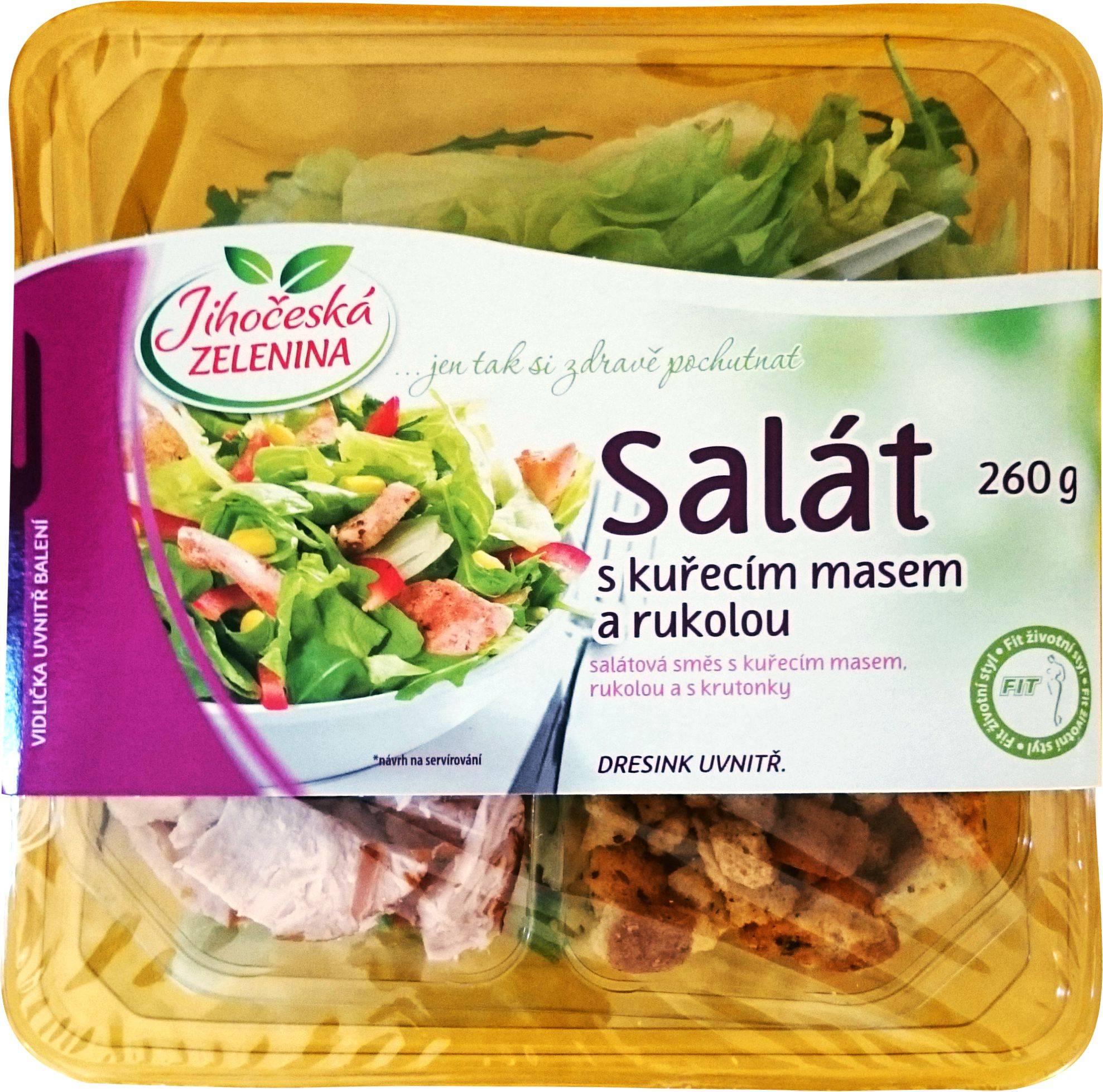 Hotová jídla - Jihočeská zelenina Salát s kuřecím masem a rukolou 260 g