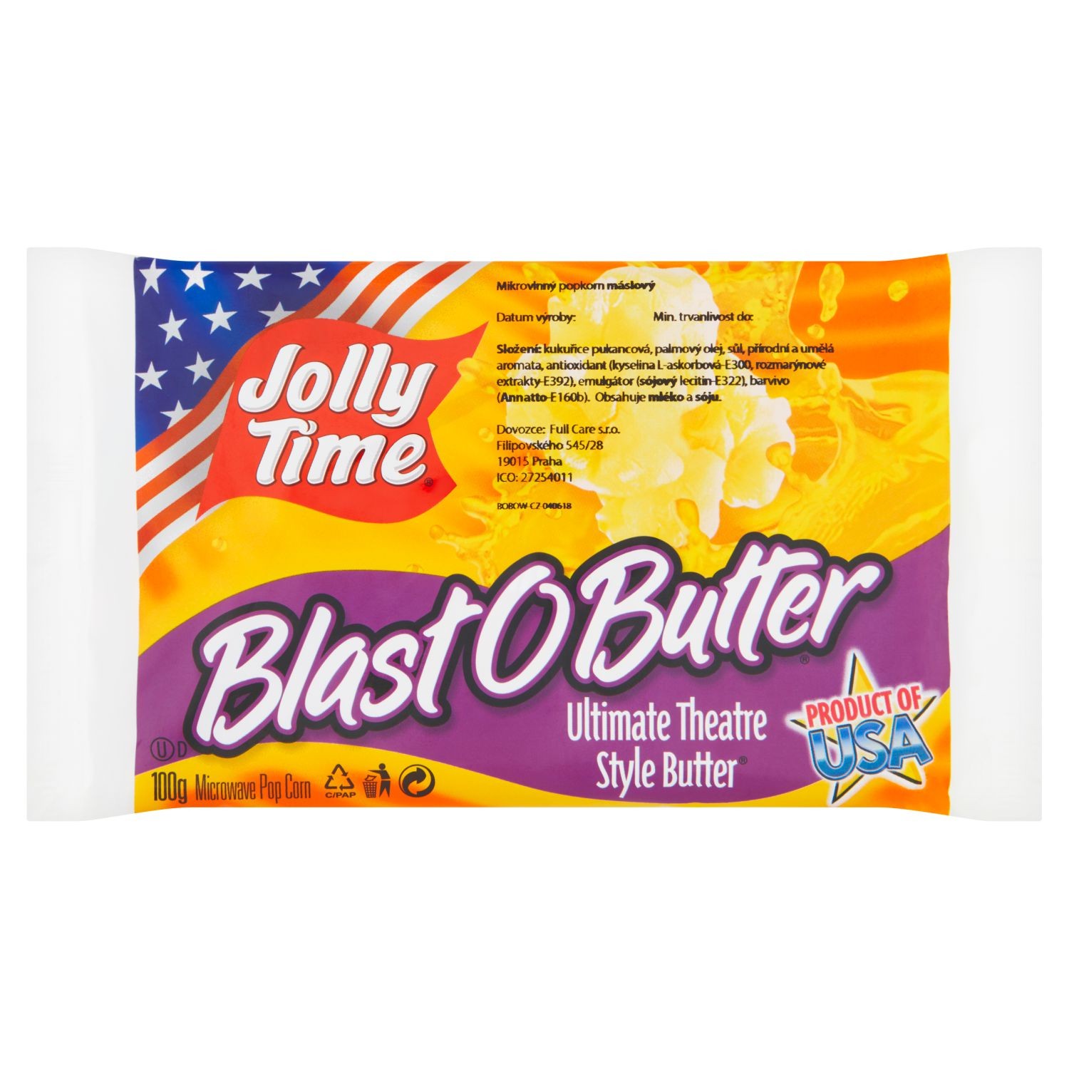 Trvanlivé potraviny - Jolly Time Mikrovlnný popcorn máslový 100g