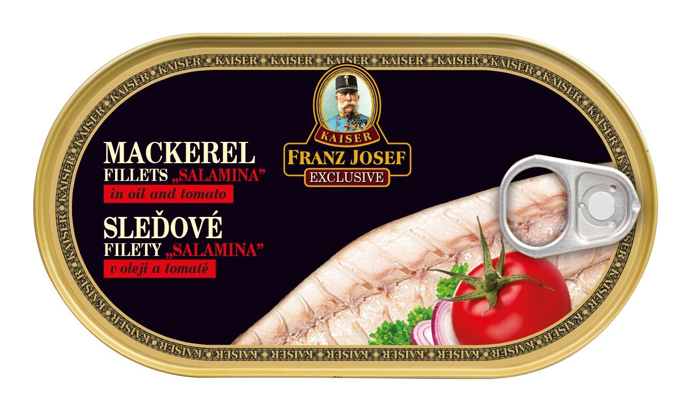 Trvanlivé potraviny - Kaiser Franz Josef Exclusive Makrela filety Salamina v oleji a tomatě 170 g