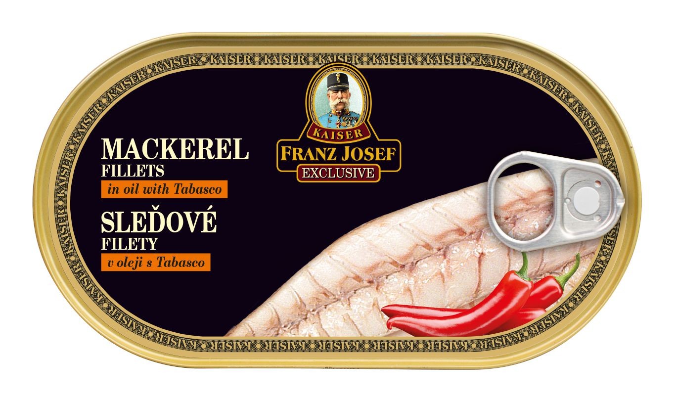 Trvanlivé potraviny - Kaiser Franz Josef Exclusive Makrela filety v oleji s tabasco 170 g