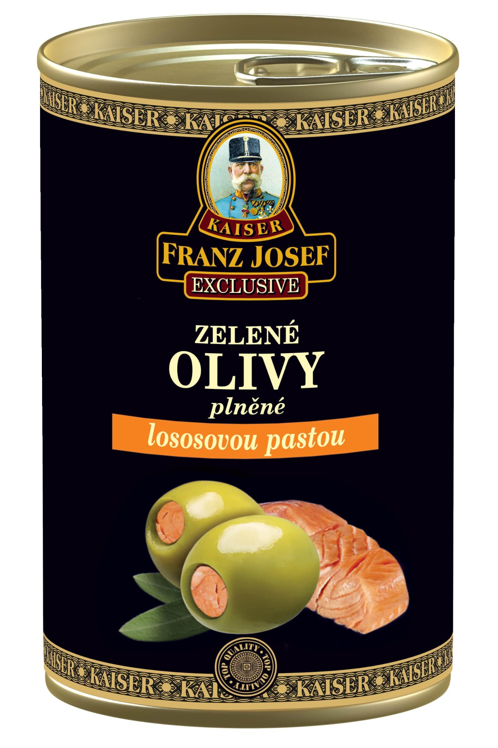 Trvanlivé potraviny - Kaiser Franz Josef Zelené olivy plněné lososovou pastou 300g