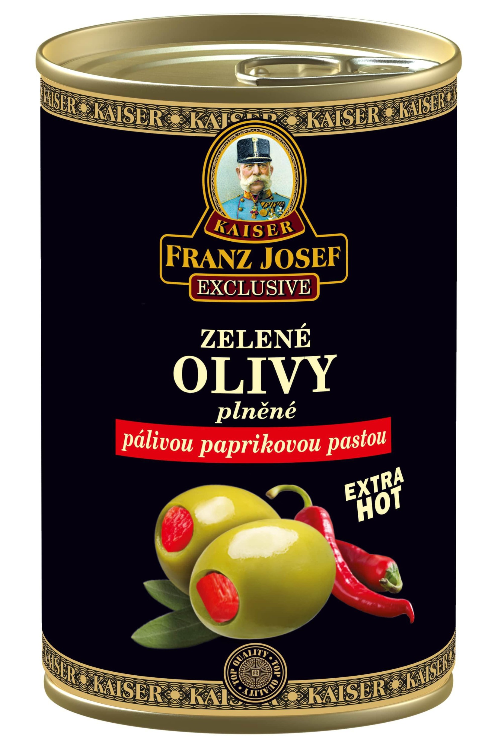 Trvanlivé potraviny - Kaiser Franz Josef Zelené olivy plněné paprikovou pastou 300g