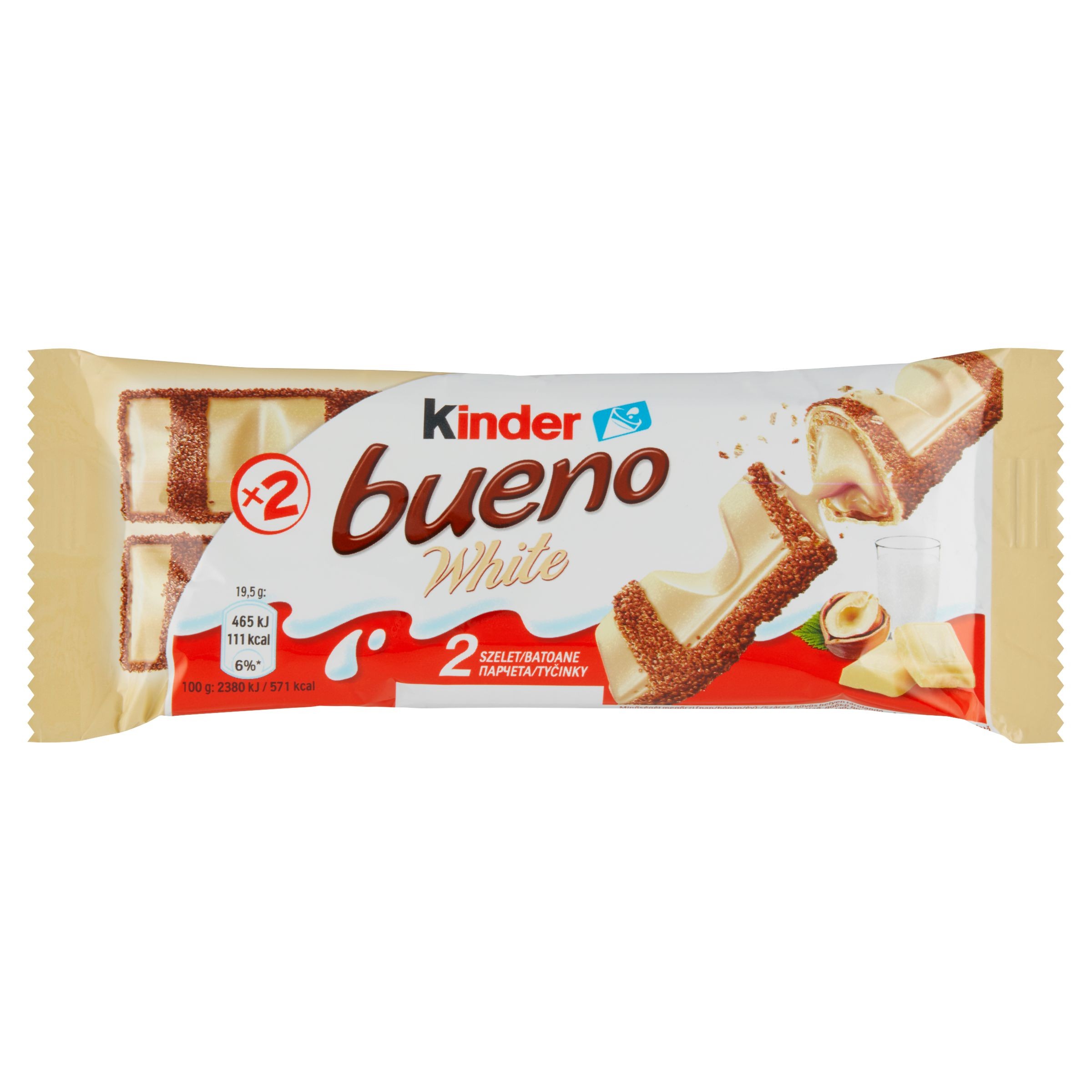 Trvanlivé potraviny - Kinder Bueno White oplatka s mléčnou a lískooříškovou náplní v polevě z bílé čokolády 2x19,5 g