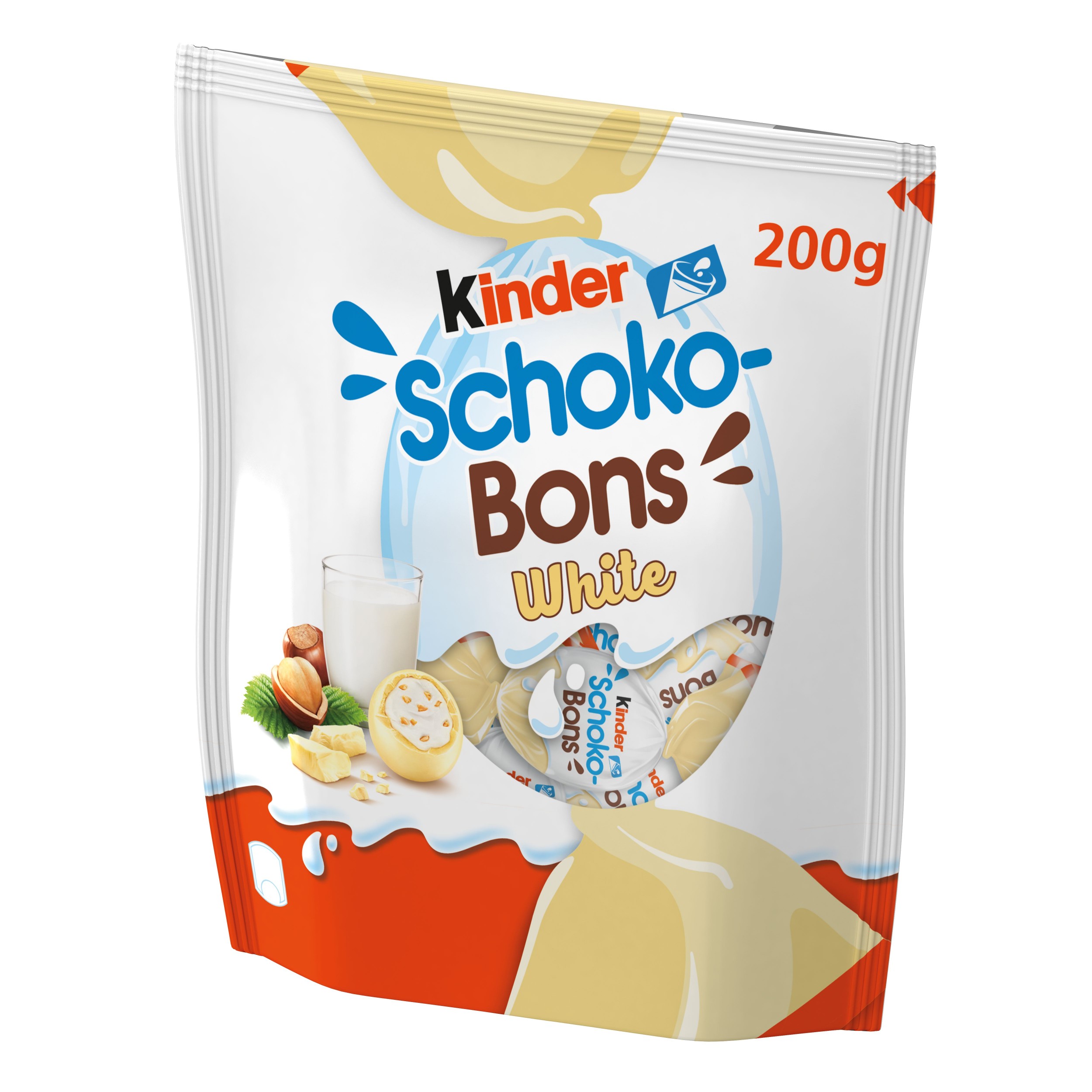 Trvanlivé potraviny - Kinder Schoko-Bons White bonbony formované z bílé čokolády s mléčnou náplní a lískovými oříšky 200g