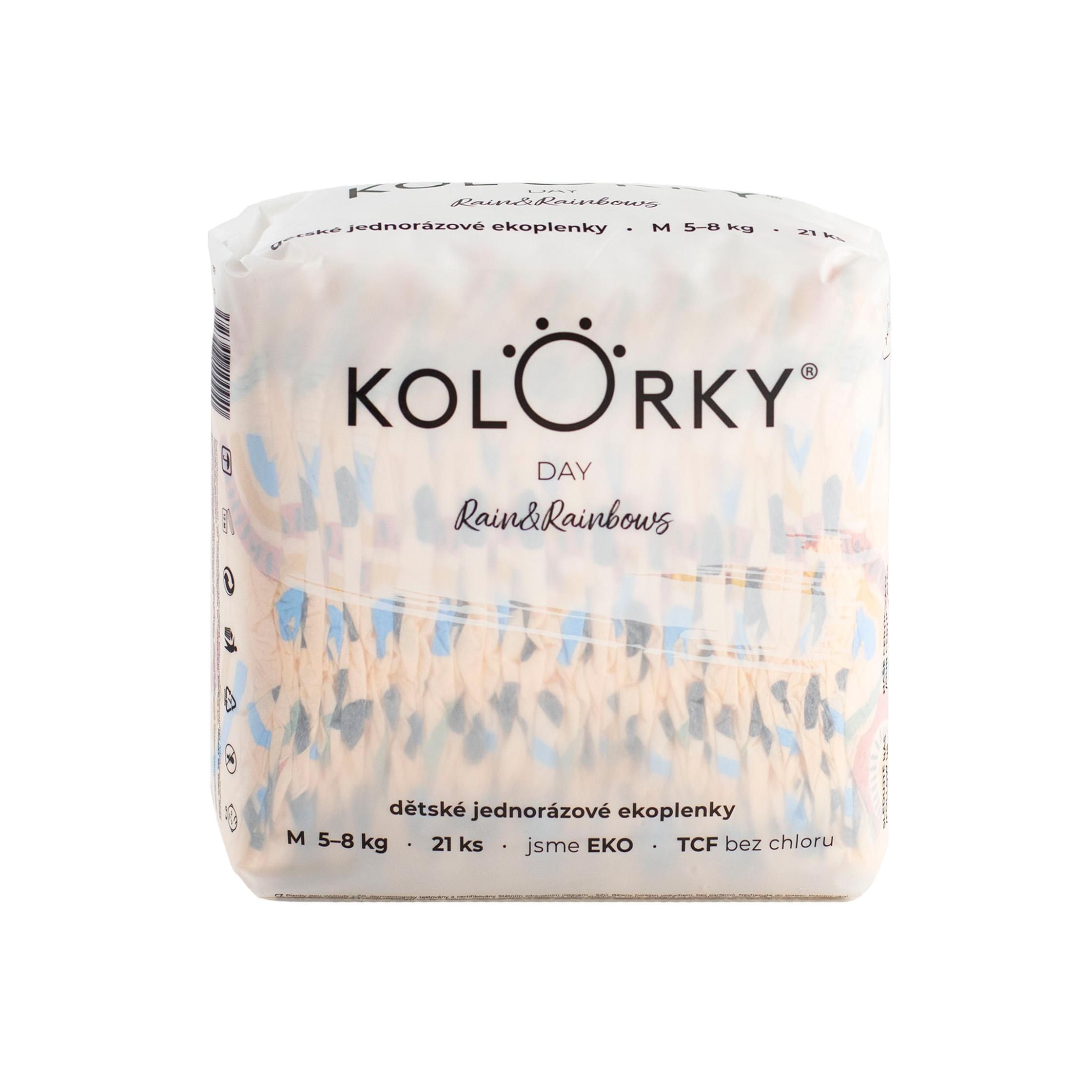 Svět dětí - KOLORKY Day déšť a duhy vel. M (5-8 kg) jednorázové eko plenky 21 ks