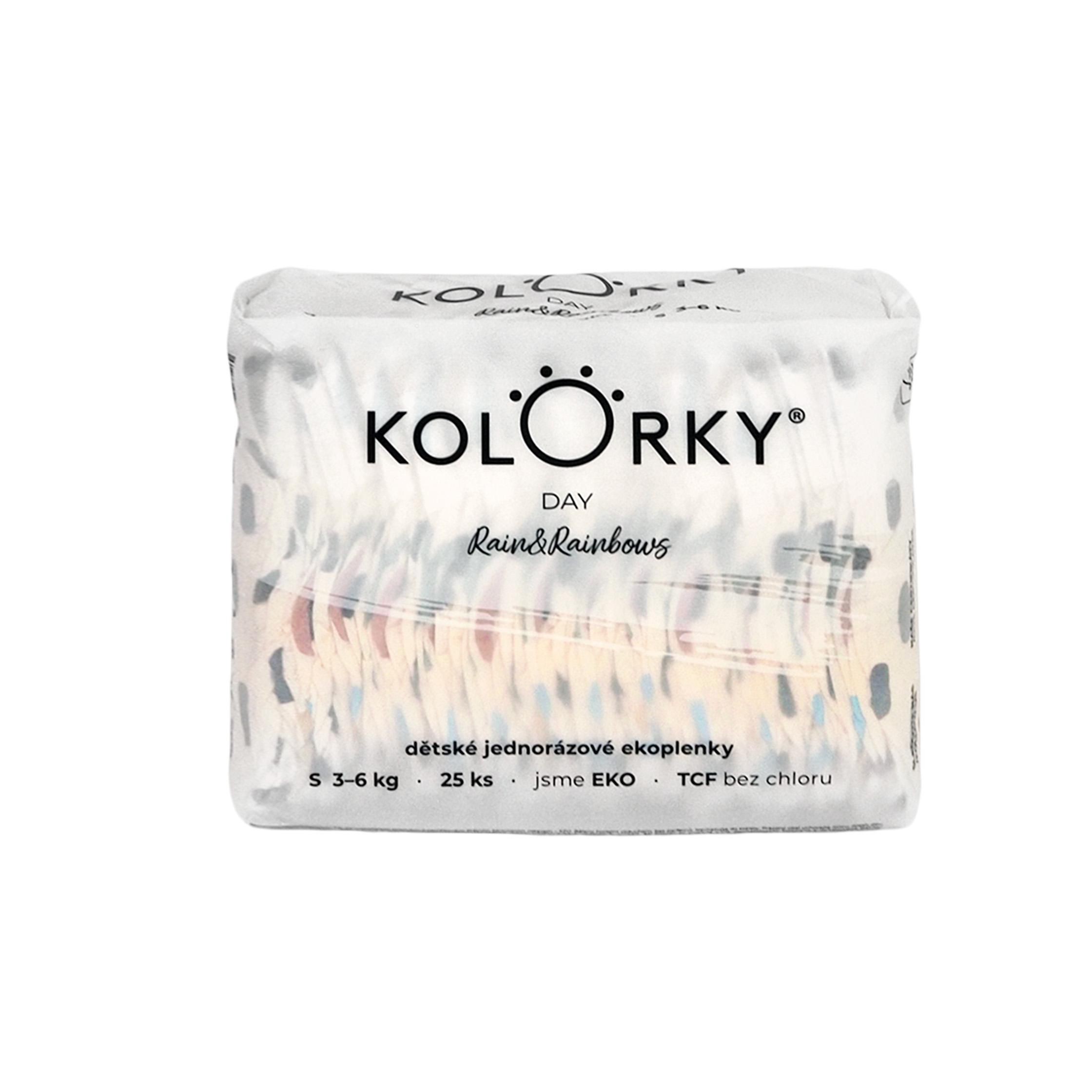 Svět dětí - KOLORKY Day déšť a duhy vel. S (3-6 kg) jednorázové eko plenky 25 ks