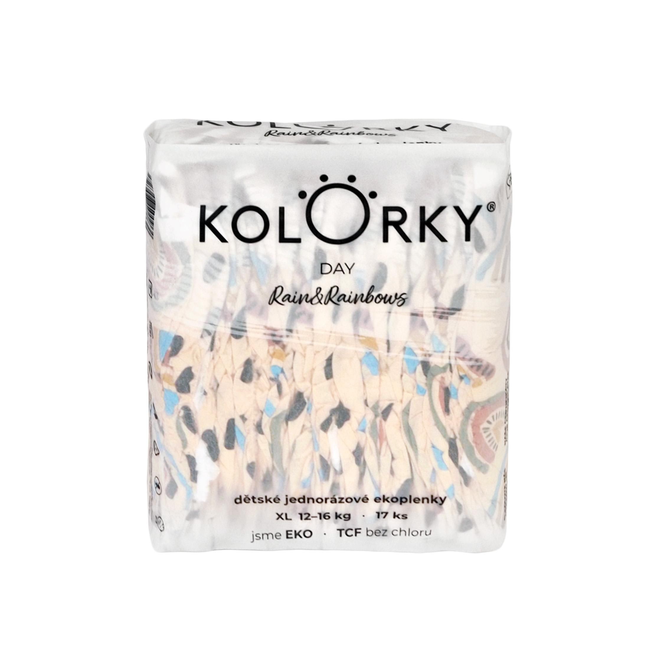 Svět dětí - KOLORKY Day déšť a duhy vel. XL (12-16 kg) jednorázové eko plenky 17 ks