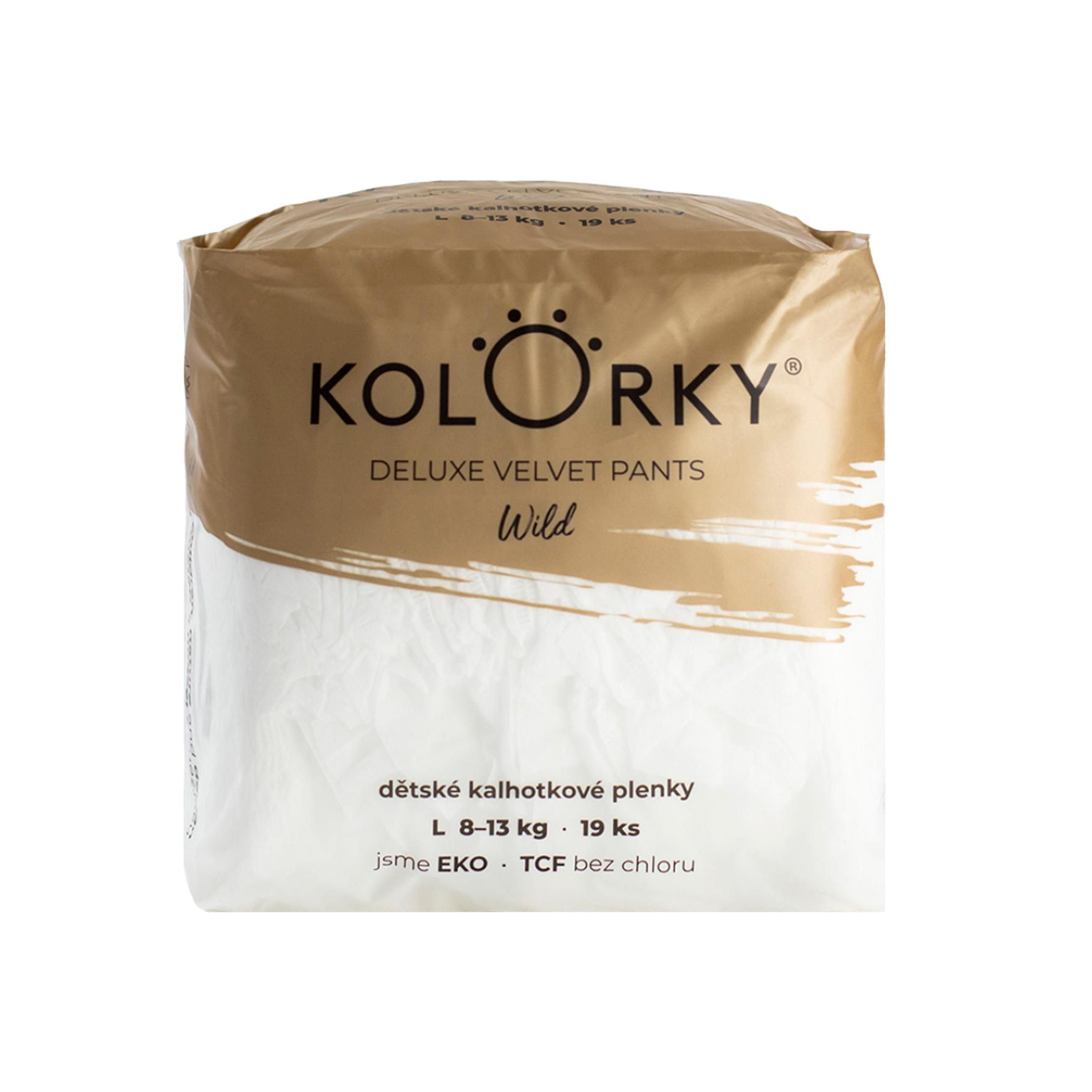 Svět dětí - KOLORKY Deluxe Velvet Pants Wild vel. L (8-13 kg) jednorázové kalhotkové eko plenky 19ks