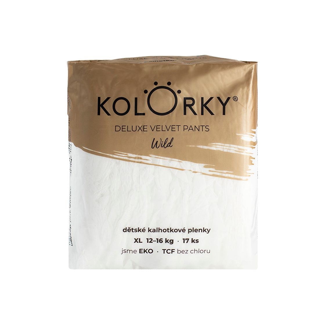 Svět dětí - KOLORKY Deluxe Velvet Pants Wild vel. XL (12-16 kg) jednorázové kalhotkové eko plenky 17ks