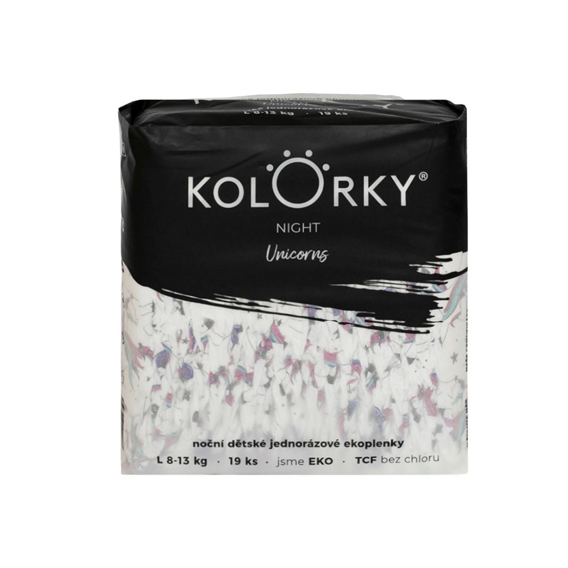 Svět dětí - KOLORKY NIGHT Jednorožci vel. L (8-13 kg) noční jednorázové eko plenky 19ks