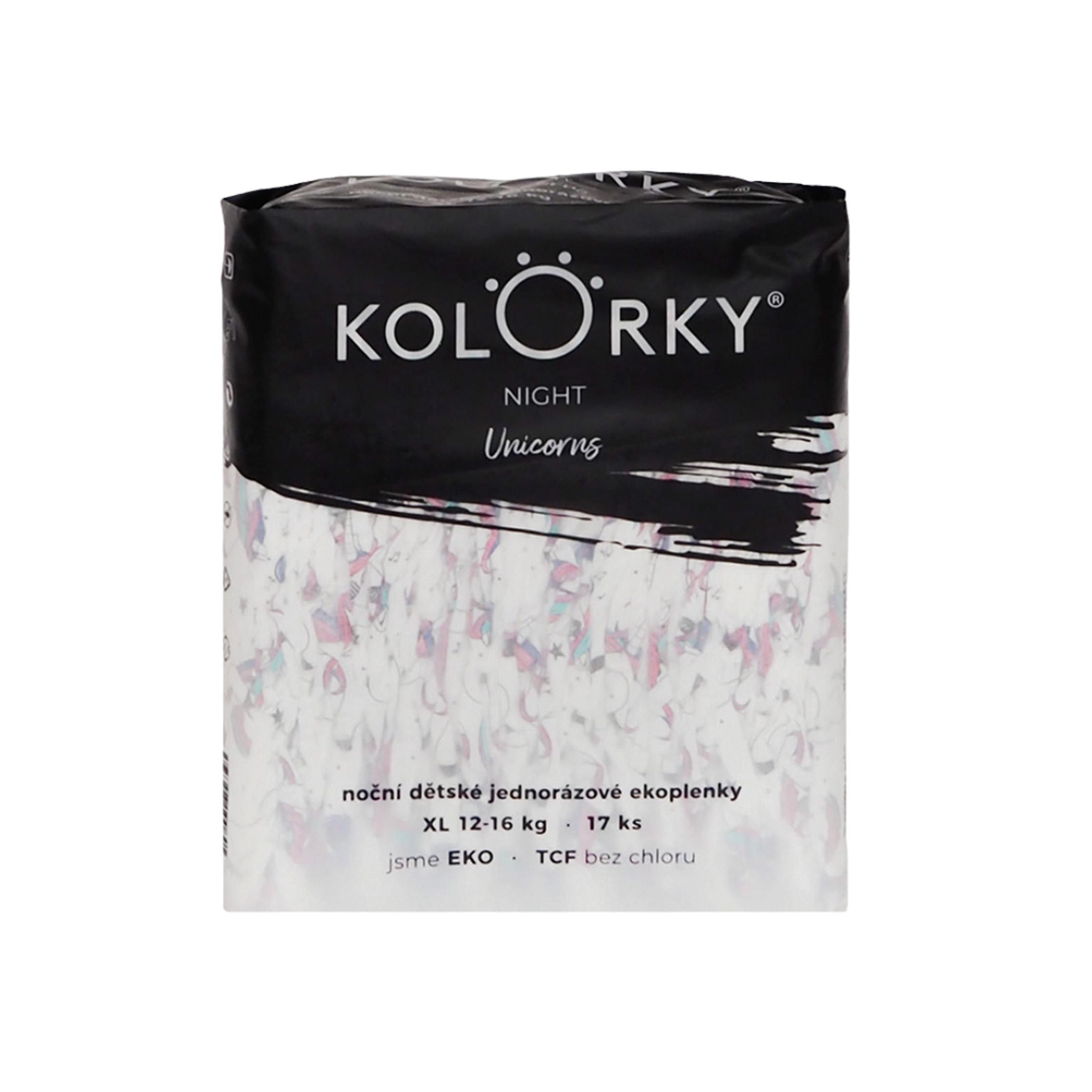 Svět dětí - KOLORKY NIGHT Jednorožci vel. XL (12-16 kg) noční jednorázové eko plenky 17ks