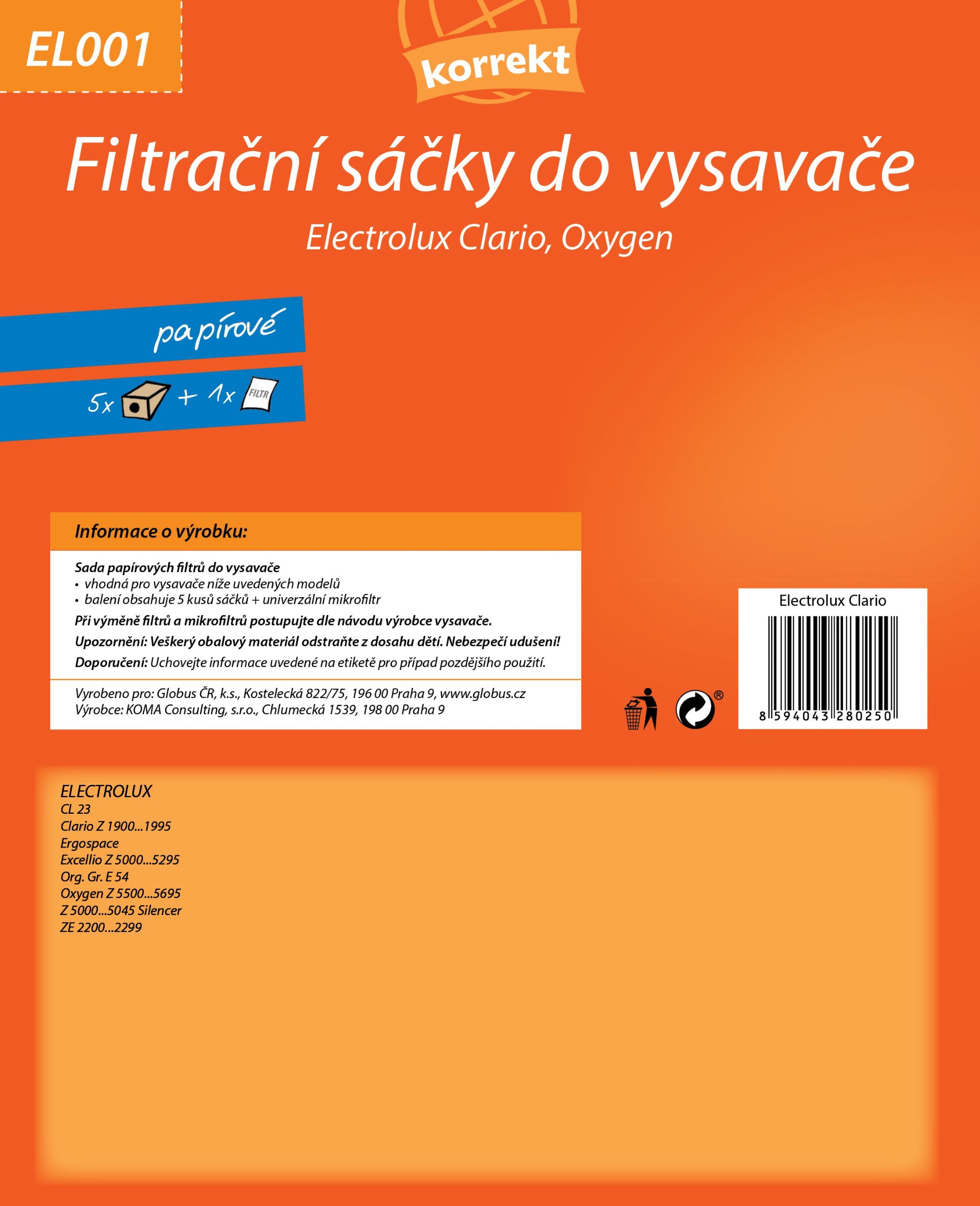 Elektro - Korrekt Sáčky do vysavače EL001 - Electrolux Clario