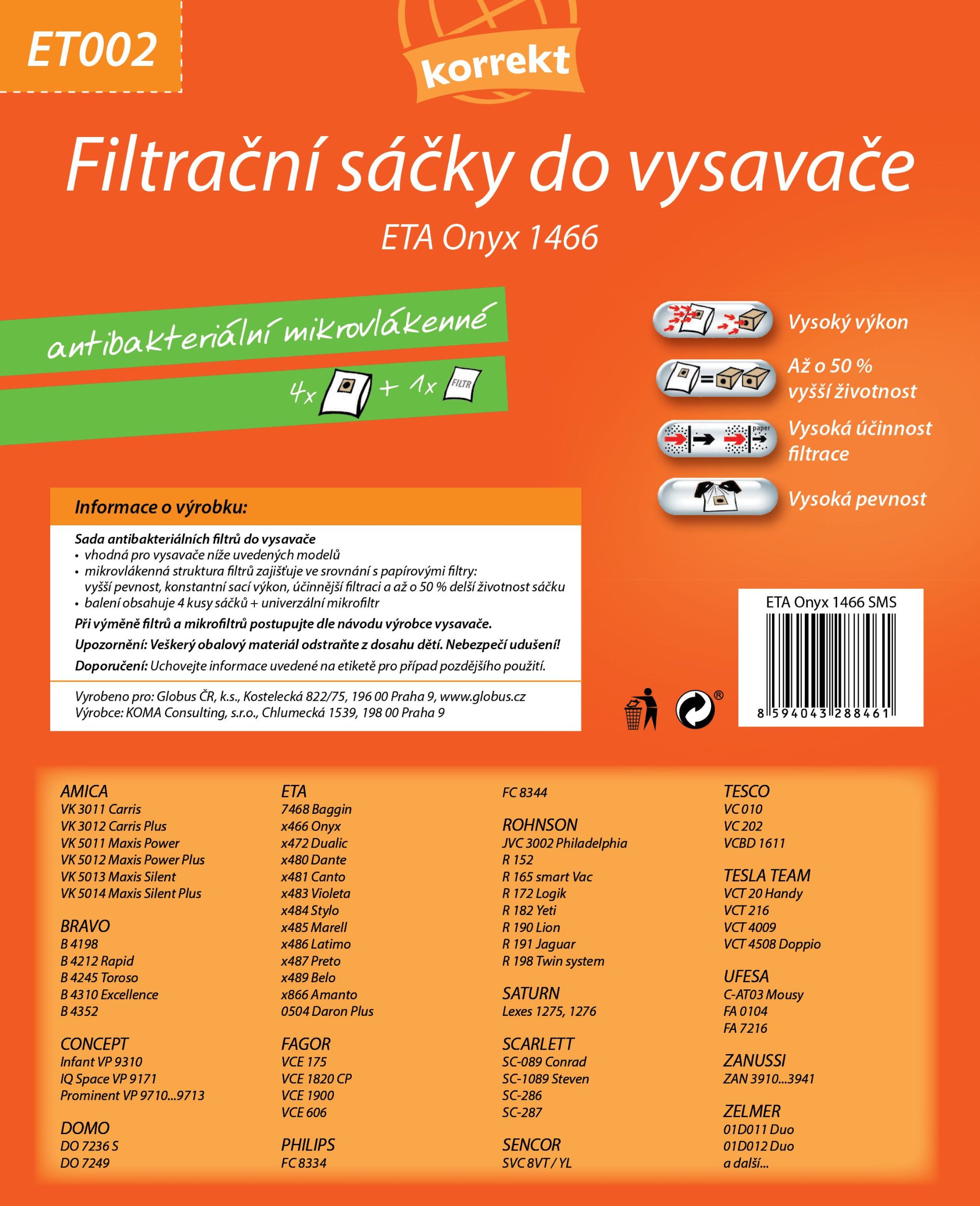 Elektro - Korrekt Sáčky do vysavače ET002 - ETA Onyx 1466