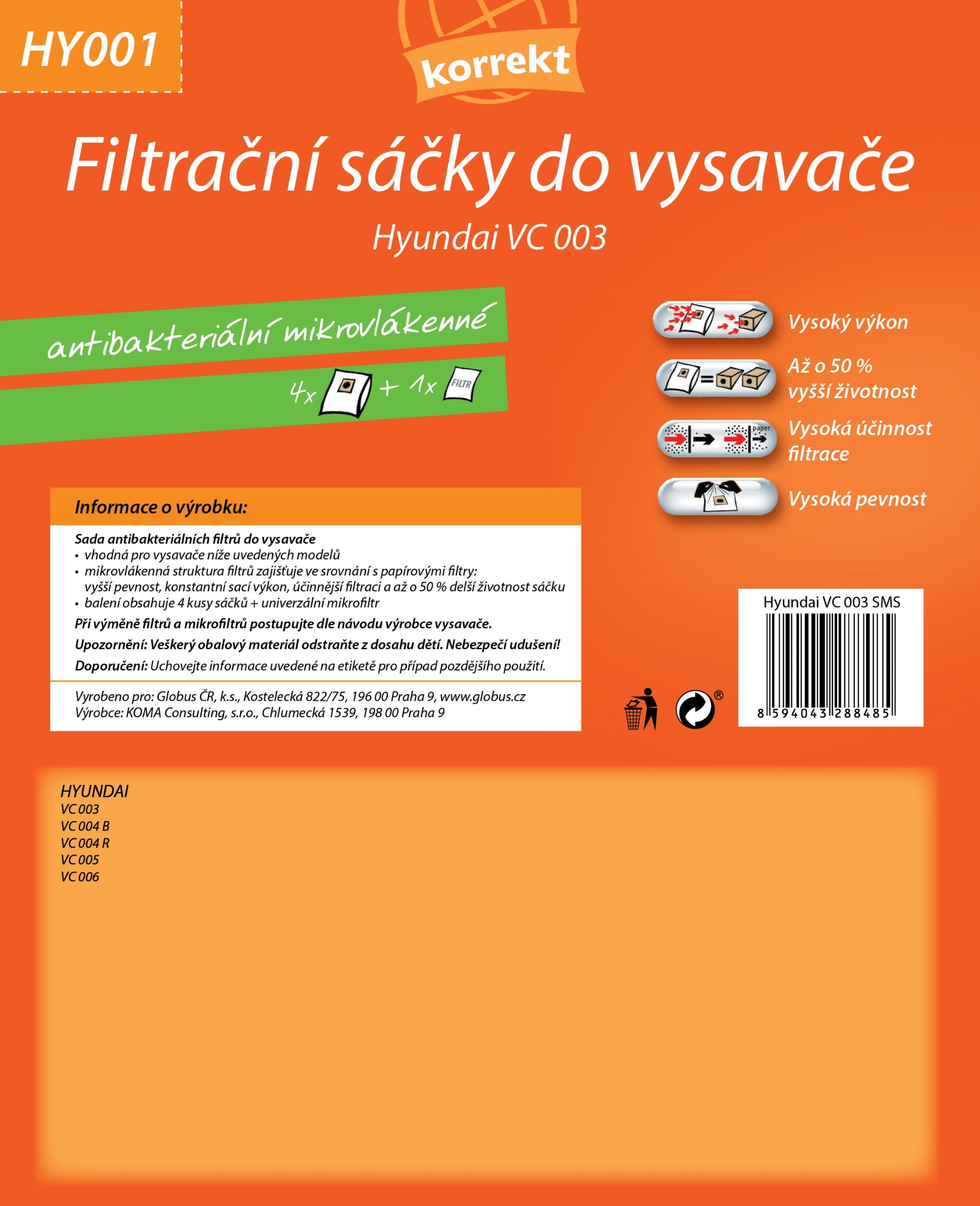 Elektro - Korrekt Sáčky do vysavače HY001 - Hyundai VC 003