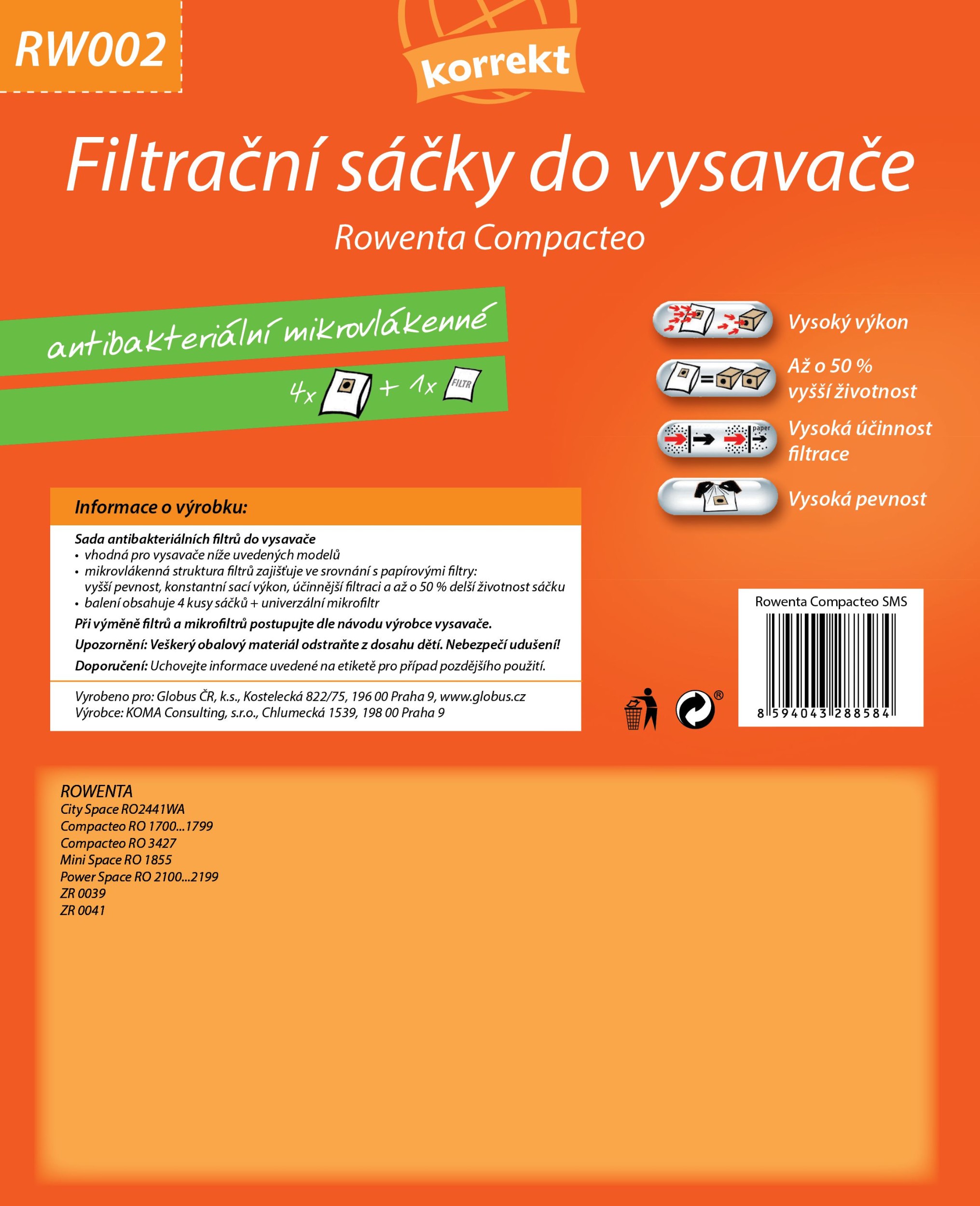 Elektro - Korrekt Sáčky do vysavače RW002 - Rowenta Compacteo