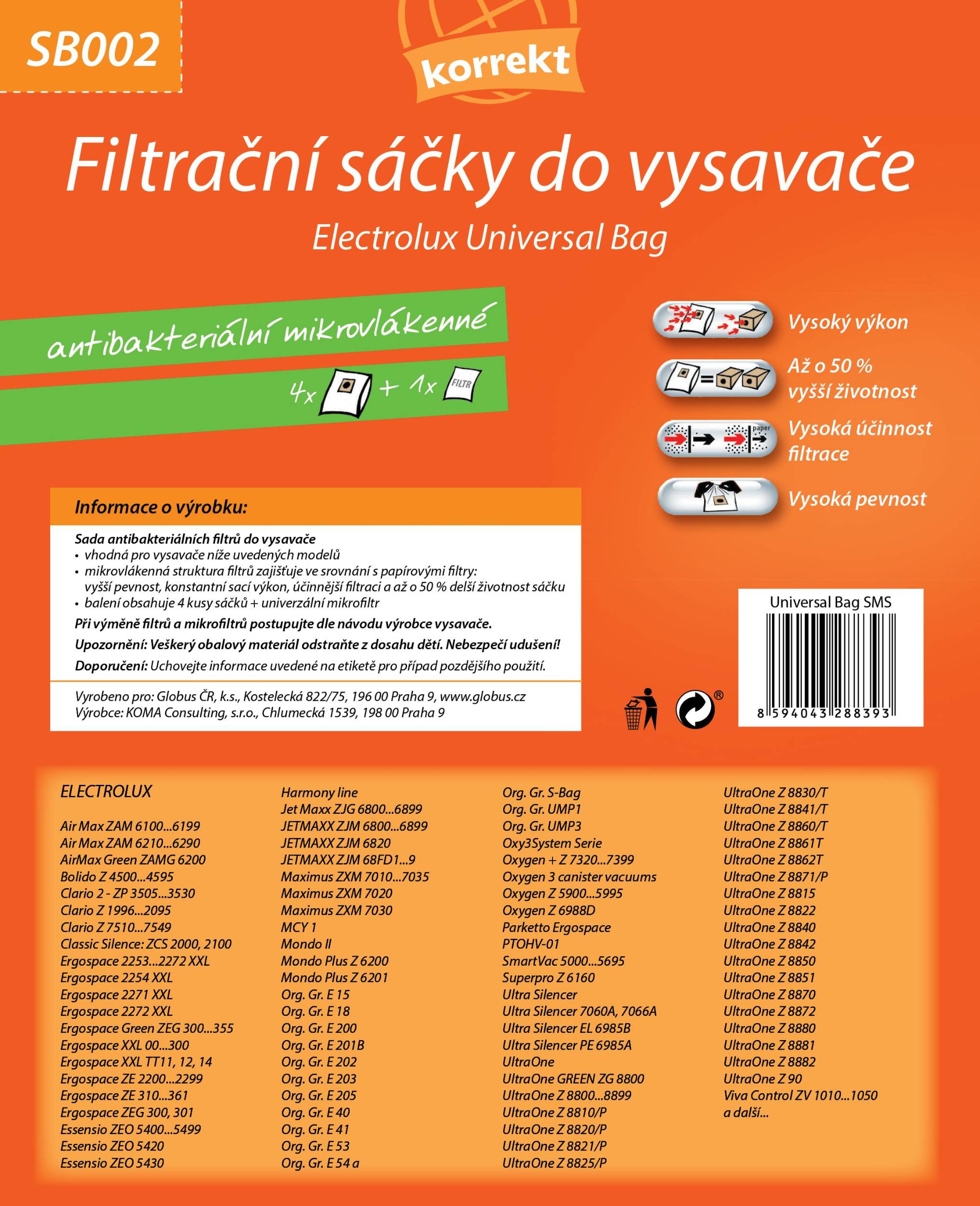 Elektro - Korrekt Sáčky do vysavače SB002 - Universal Bag, S-Bag