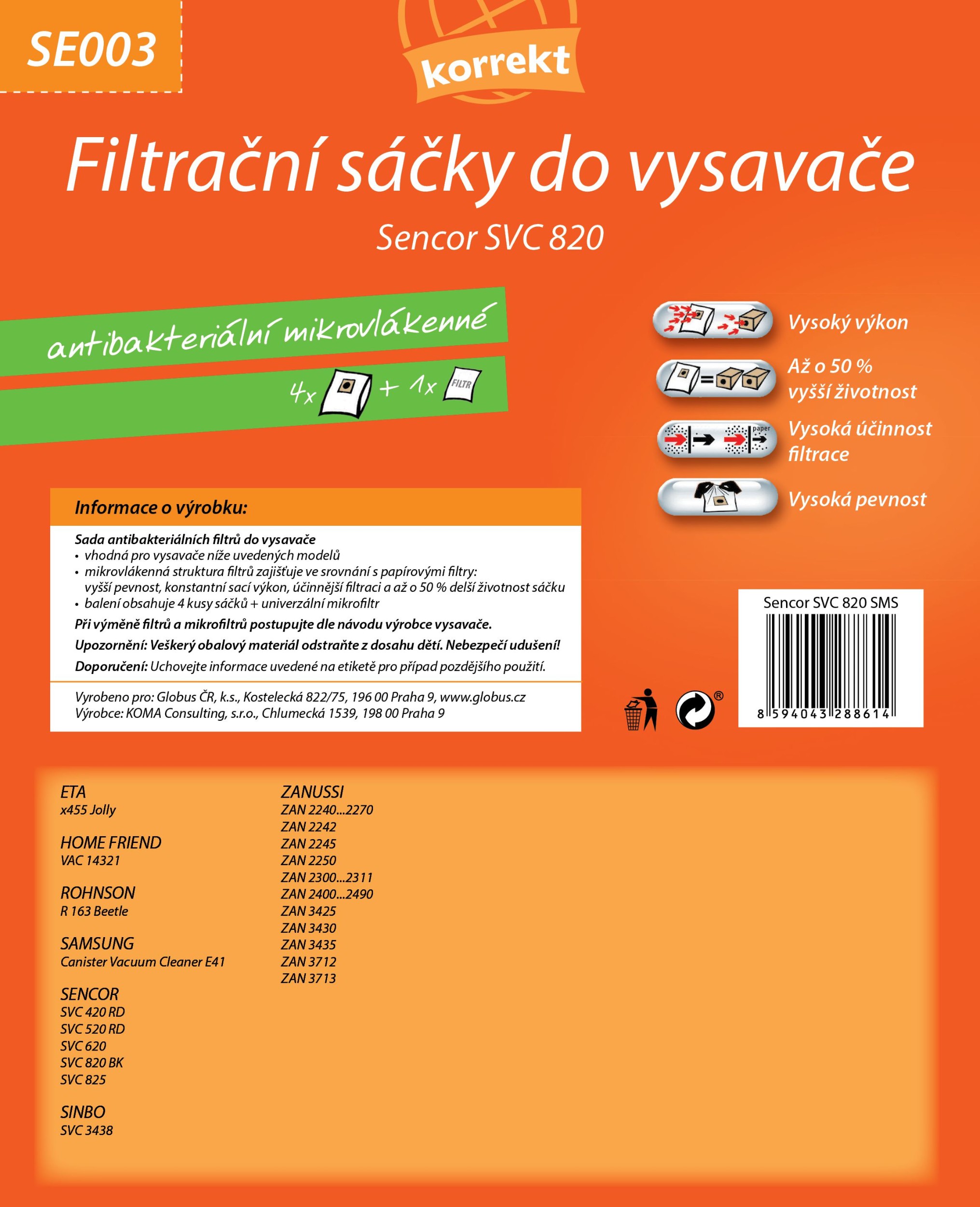 Elektro - Korrekt Sáčky do vysavače SE003 -  Sencor SVC 820