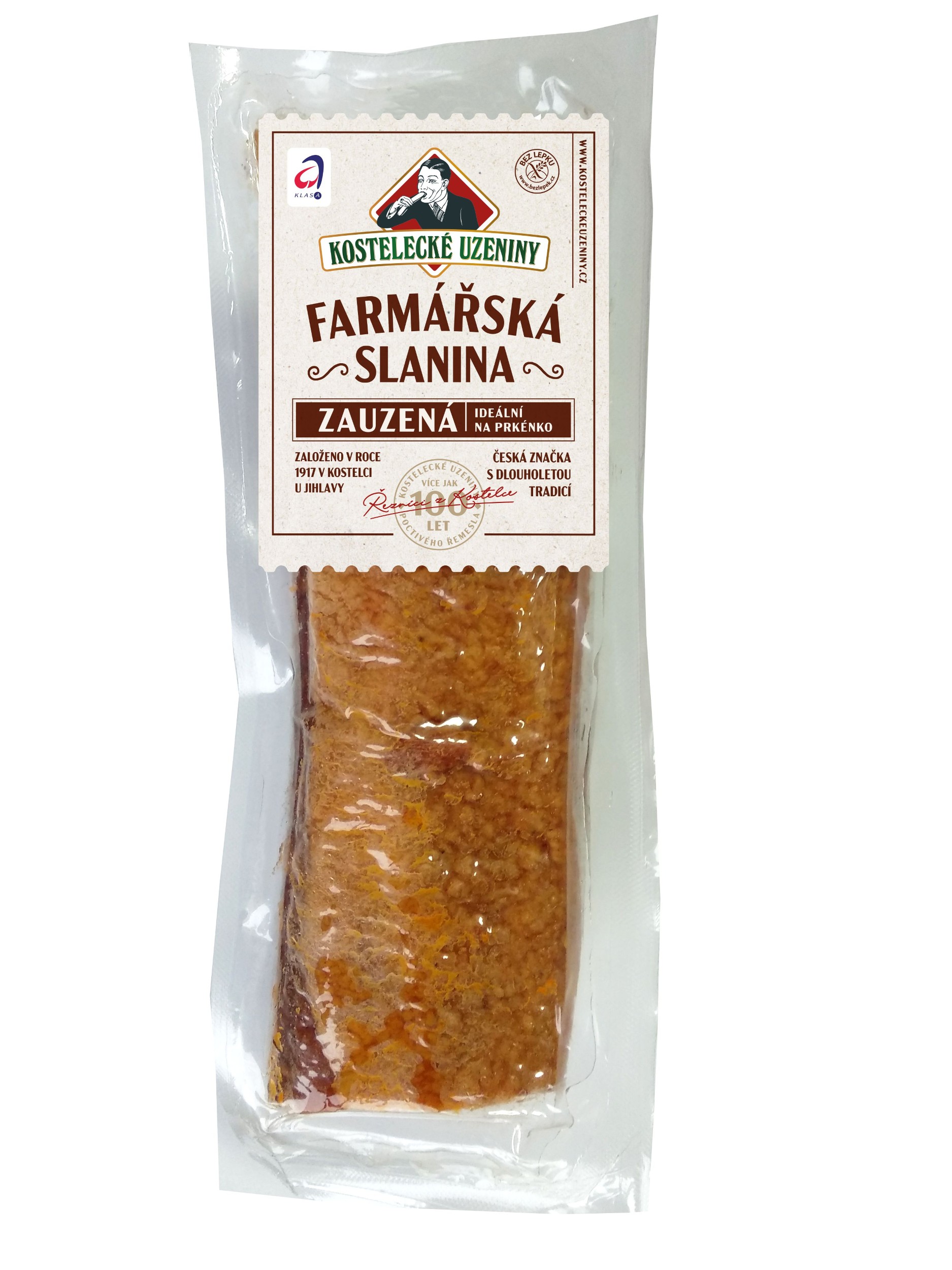 Uzeniny a lahůdky - Kostelecké Uzeniny Farmářská zauzená slanina - cca 306 g