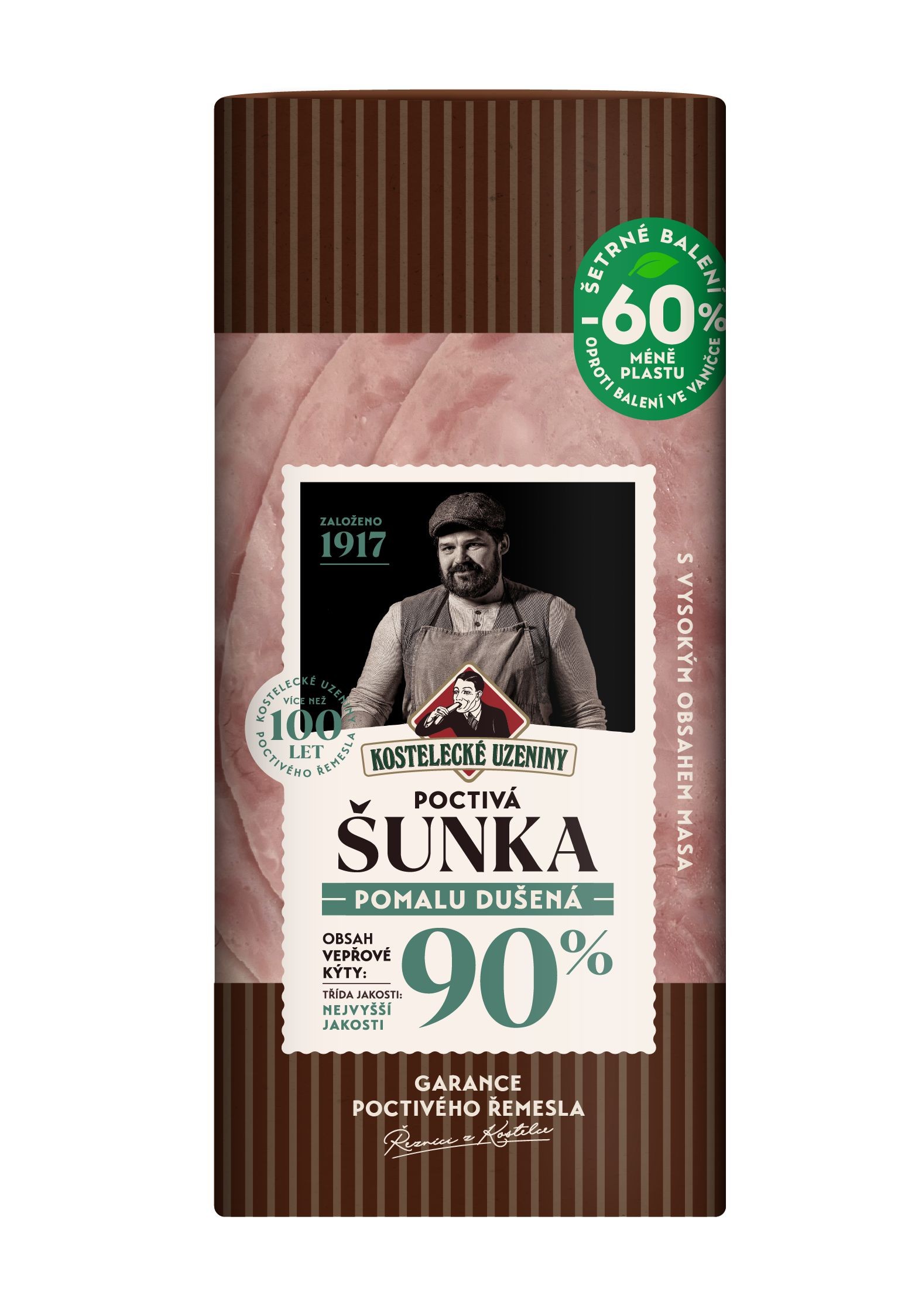 Uzeniny a lahůdky - Kostelecké Uzeniny Poctivá šunka pomalu dušená 100g