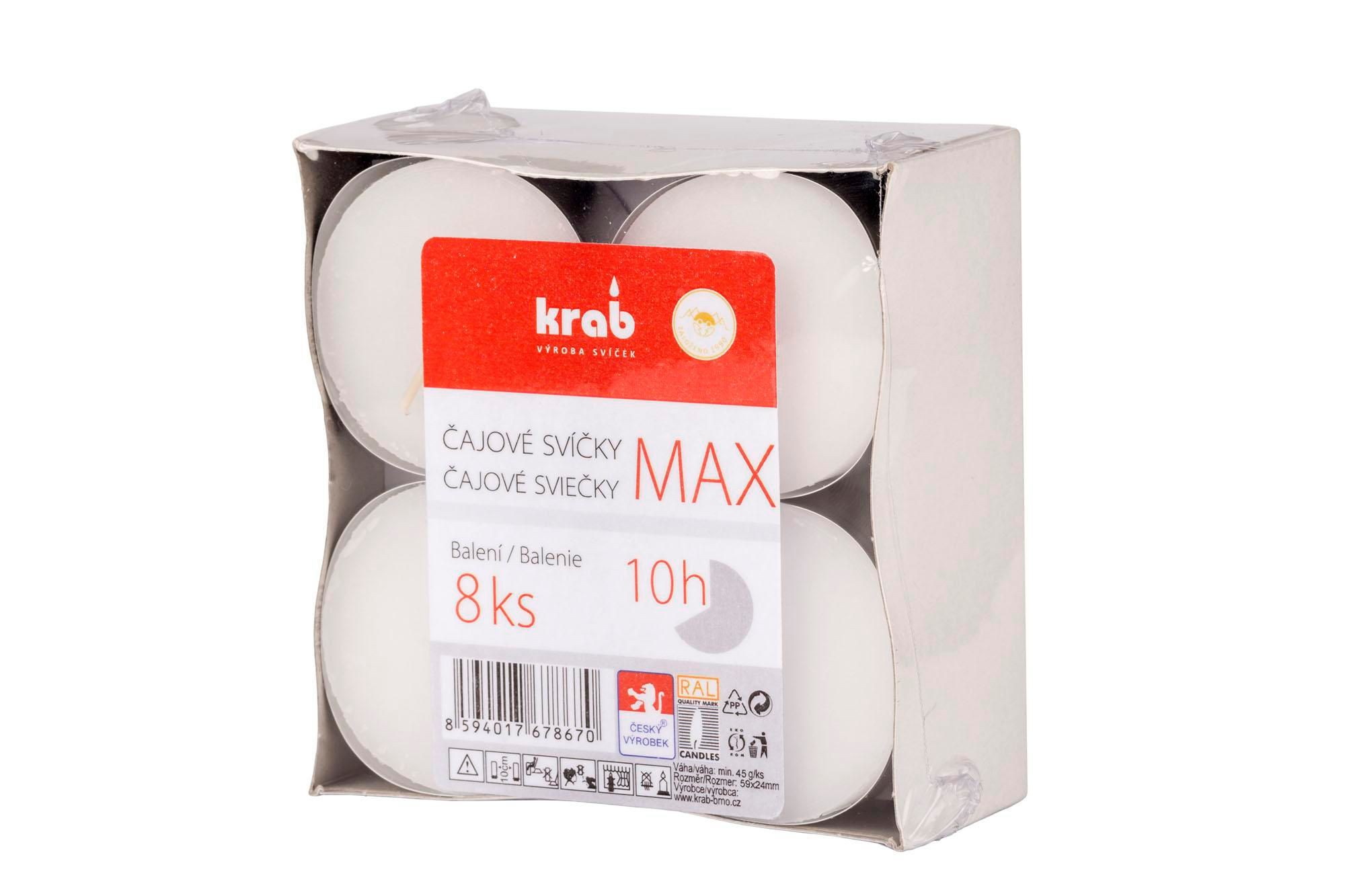 Domácnost a Zahrada - Krab Čajová svíčka MAXI 10h, 46g, 8 ks