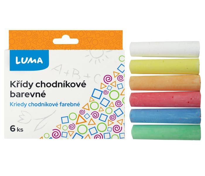 Domácnost a Zahrada - Křídy chodníkové 6ks barevné, krabička LUMA