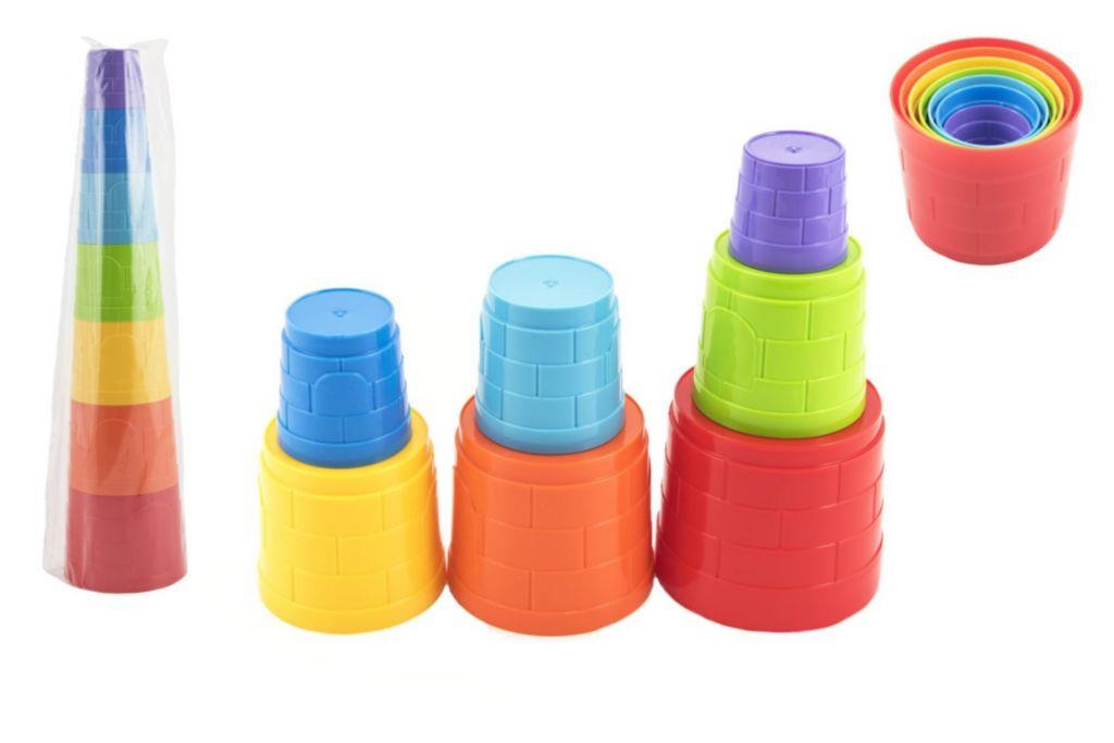 Svět dětí - Kubus pyramida skládanka plast kulatá barevná 7ks v sáčku 12m+