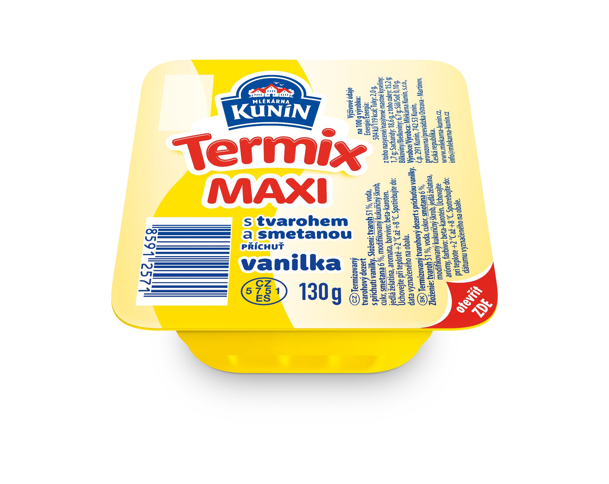 Mléčné a chlazené - Kunín Termix MAXI s příchutí vanilky 130 g
