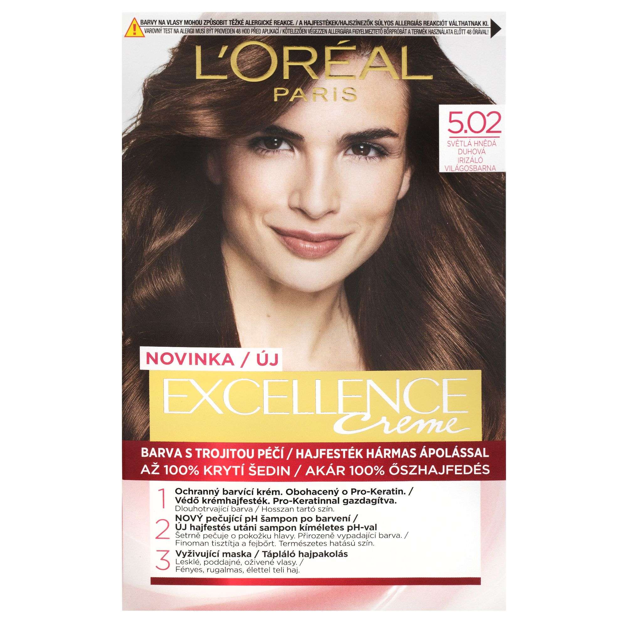 Drogerie a kosmetika - L'Oréal Paris Excellence Créme permanentní barva na vlasy 5.02 světlá hnědá duhová