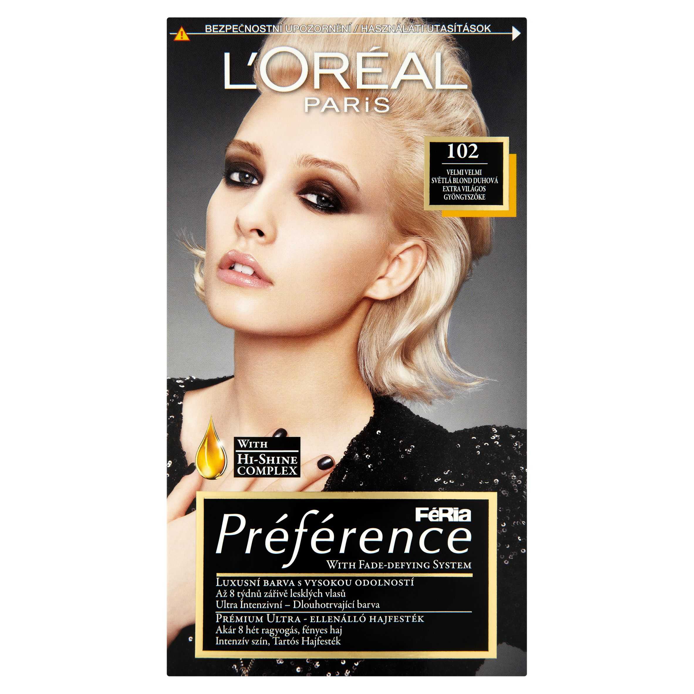 Drogerie a kosmetika - L'Oréal Paris Féria Préférence velmi velmi světlá blond duhová č.102 168 ml