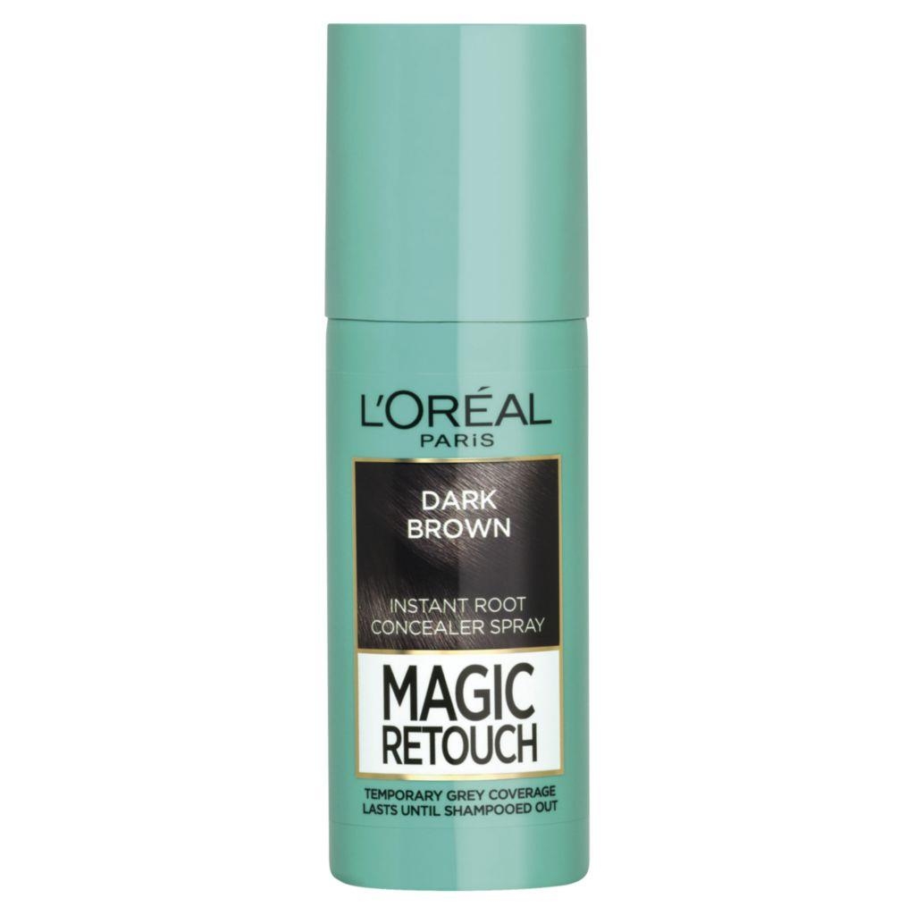 Drogerie a kosmetika - L'Oréal Paris Magic Retouch sprej pro okamžité zakrytí odrostů pro tmavě hnědé odstíny 75 ml