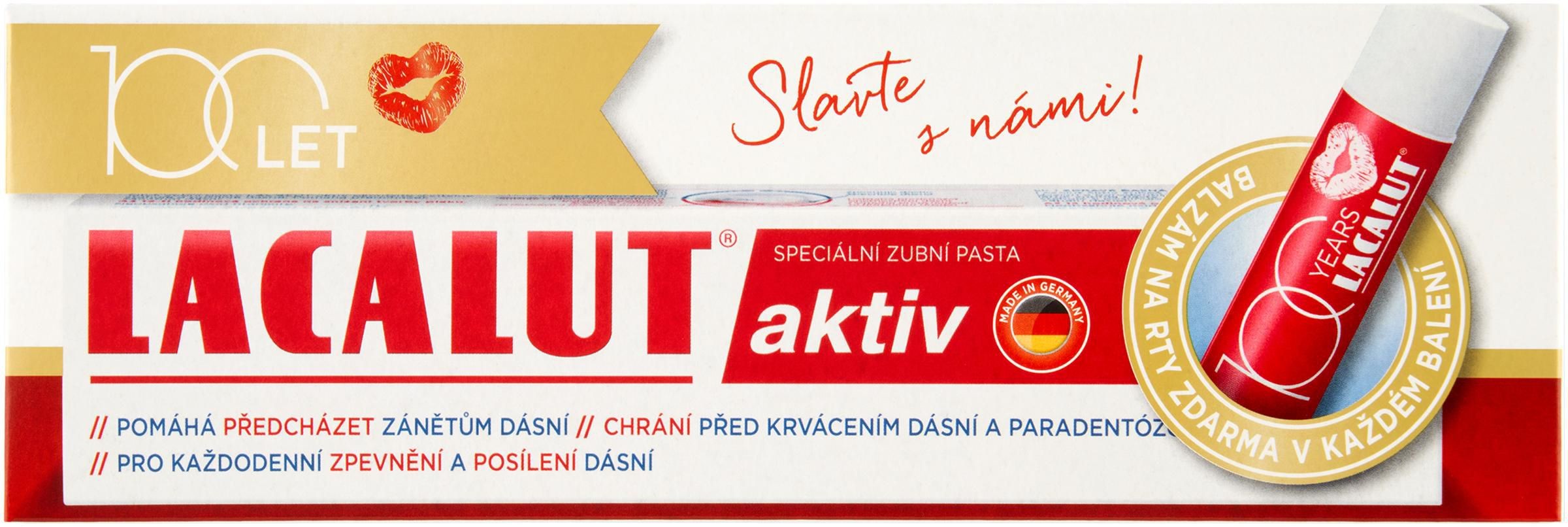 Drogerie a kosmetika - Lacalut aktiv 75 ml + Balzám na rty 100 let edice