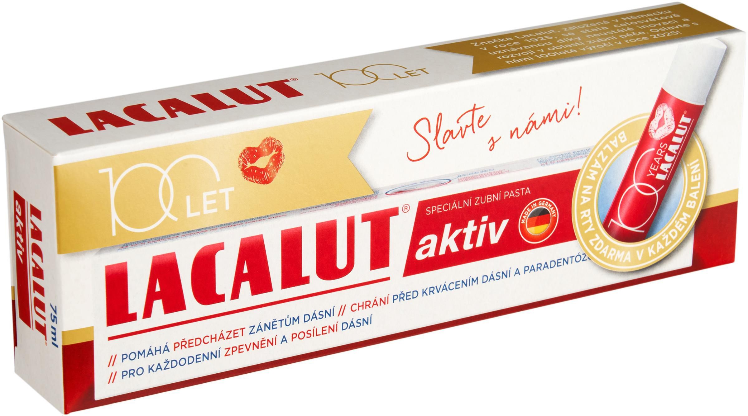 Lacalut aktiv 75 ml + Balzám na rty 100 let edice-0