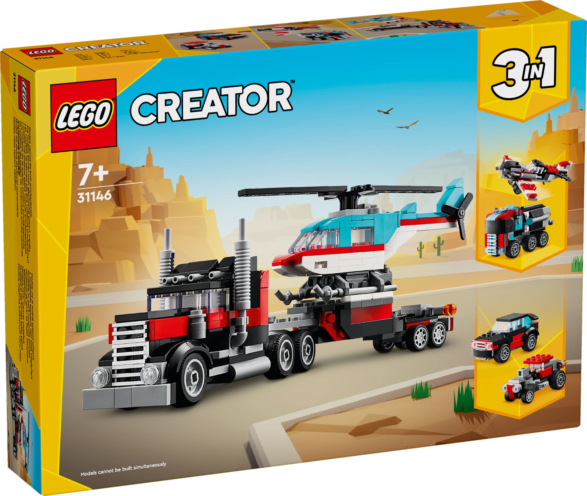 Svět dětí - LEGO® Creator 3 v 1 31146 Náklaďák s plochou korbou a helikoptéra