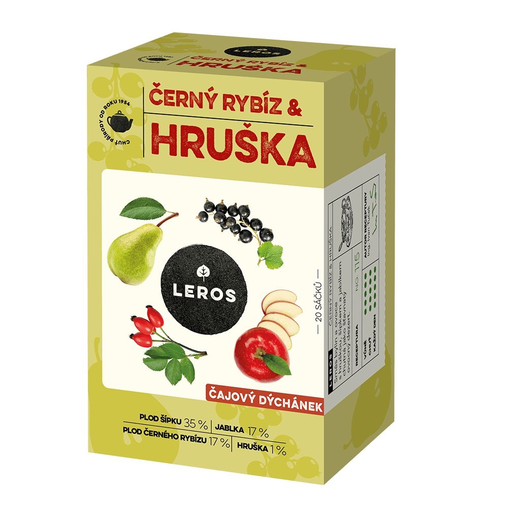Nápoje - Leros čajový dýchánek, černý rybíz & hruška 20x2,5g